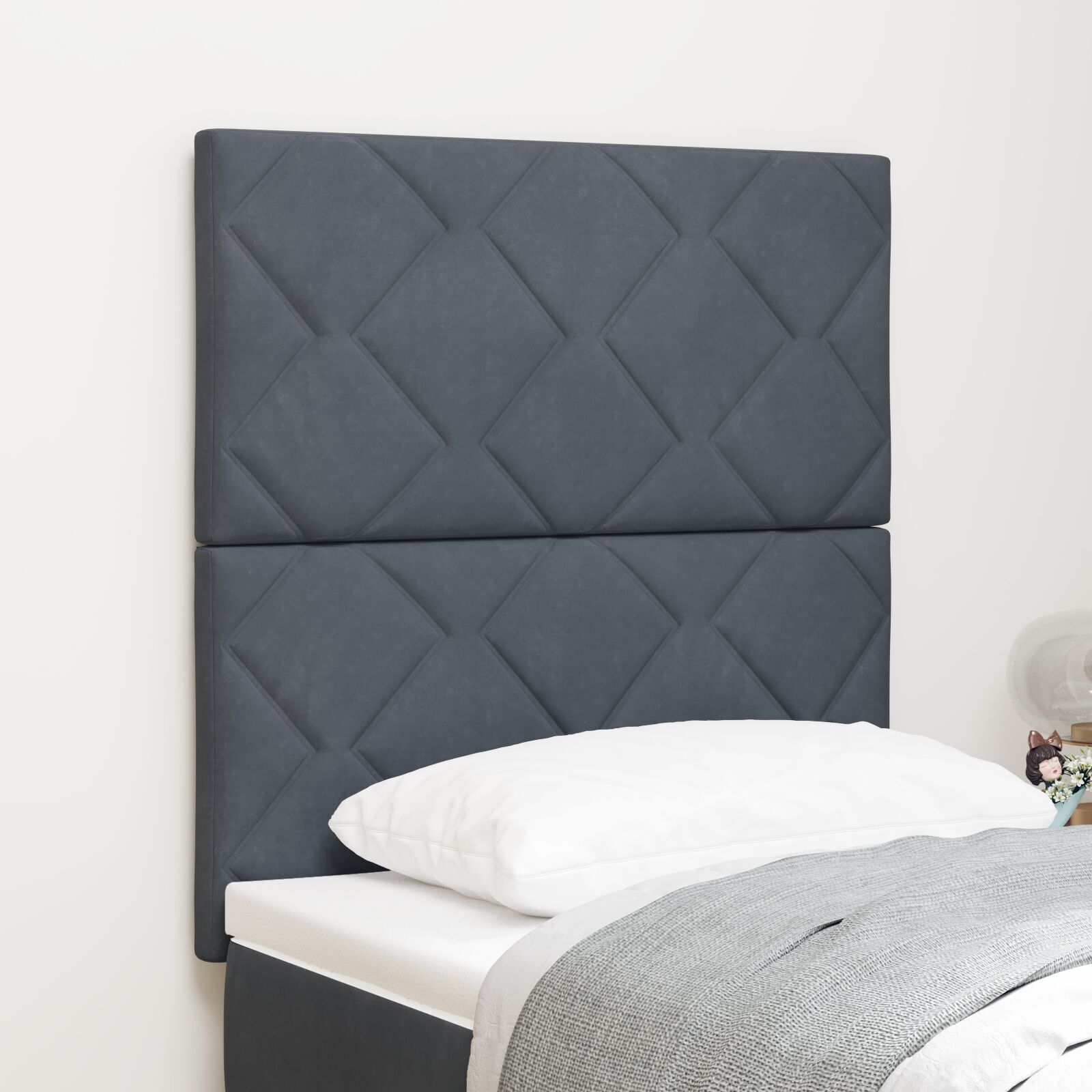 vidaXL Tăblie cap Pe perete Geometric Manual Gri închis 80 cm Catifea vidaXL Tăblie cap Pe perete Geometric Manual Gri închis 80 cm Catifea