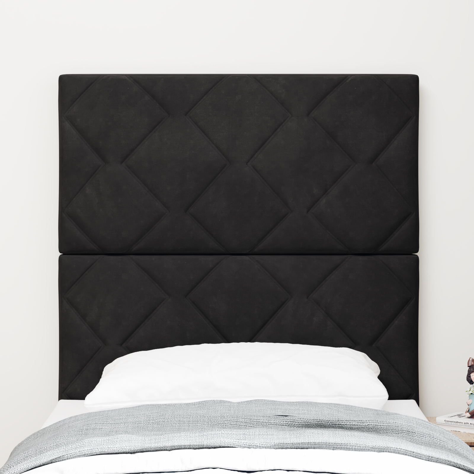 vidaXL Tăblie cap Pe perete Geometric cu headboard Negru 80 cm Catifea vidaXL Tăblie cap Pe perete Geometric cu headboard Negru 80 cm Catifea