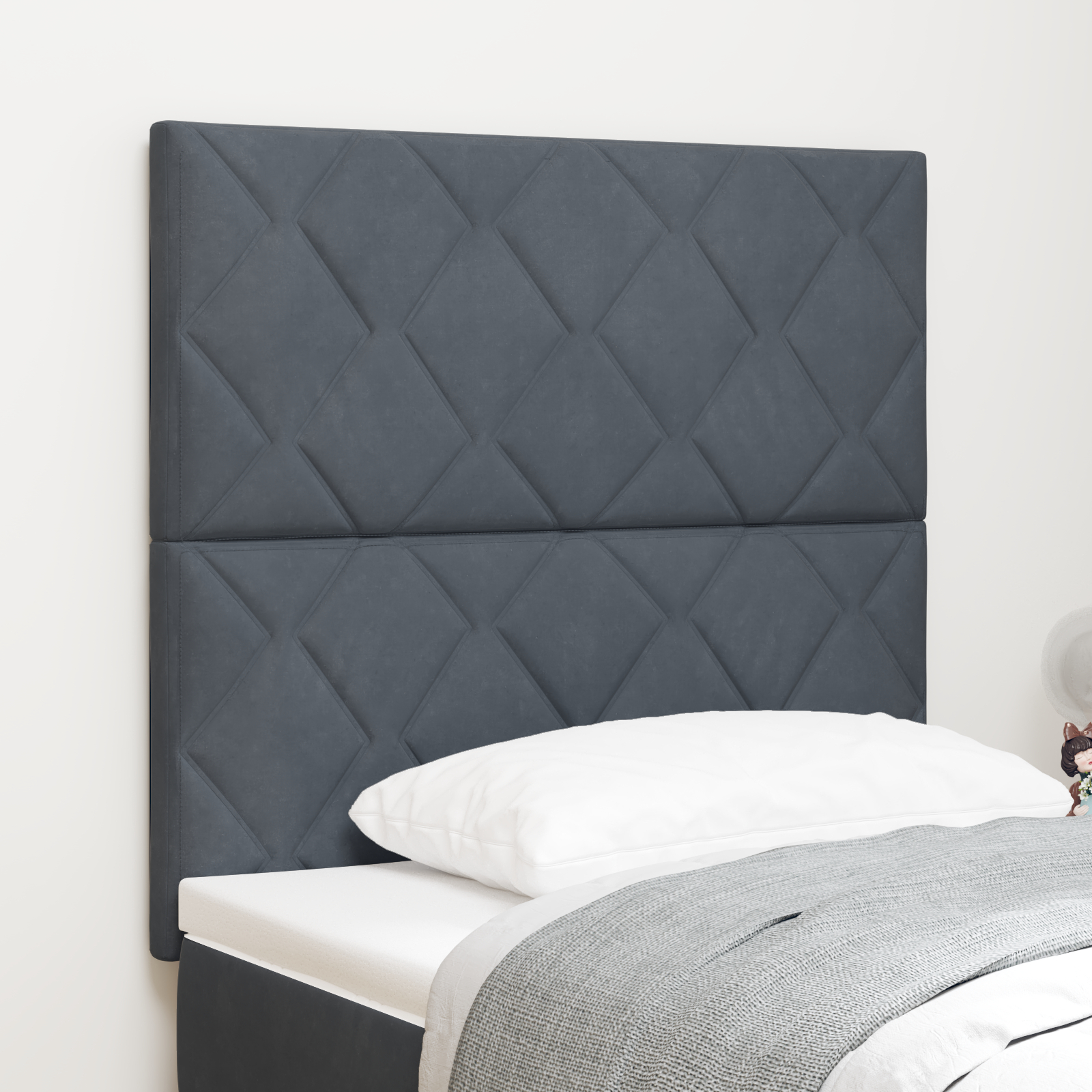 vidaXL Tăblie cap Pe perete Geometric Manual Gri închis 90 cm Catifea vidaXL Tăblie cap Pe perete Geometric Manual Gri închis 90 cm Catifea