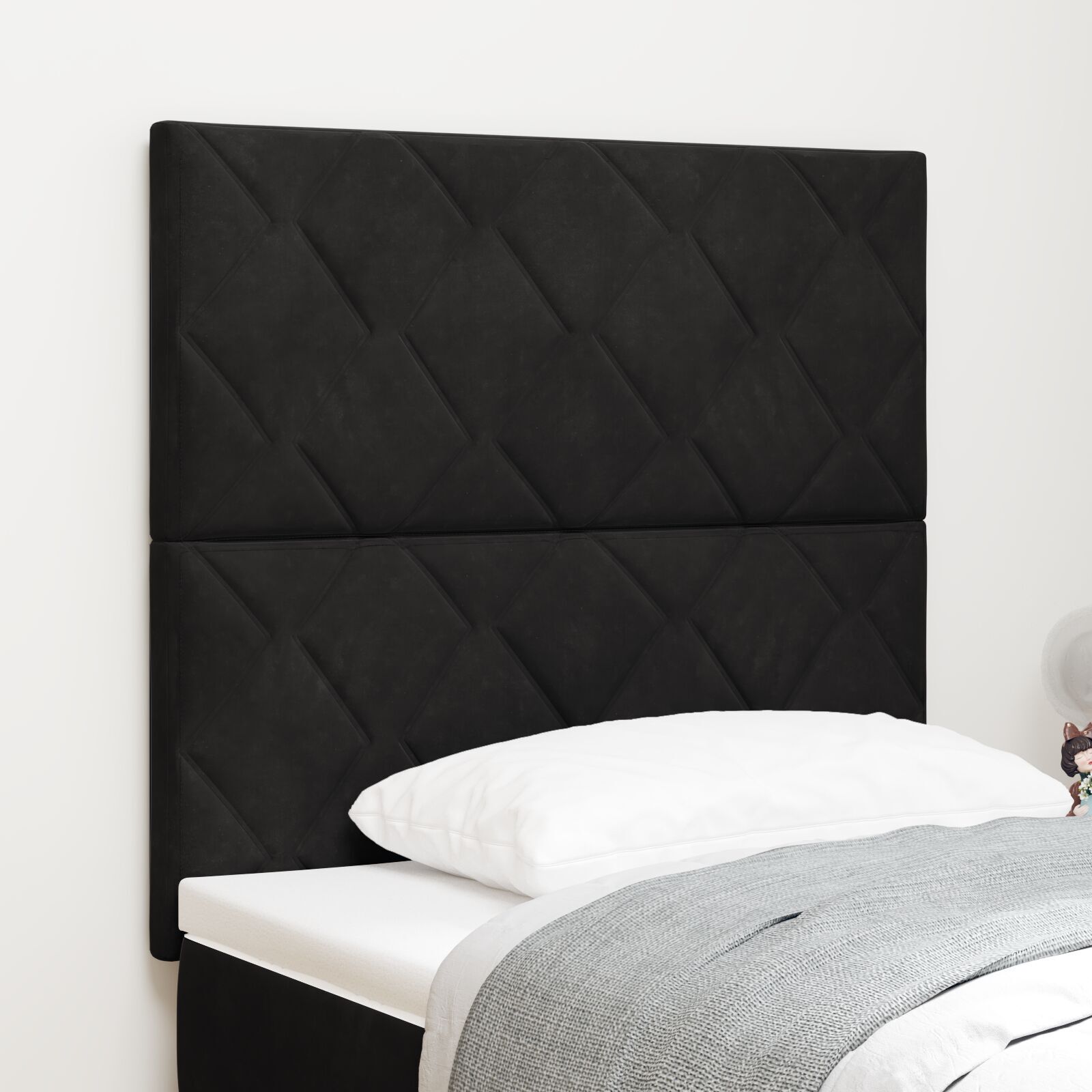 vidaXL Tăblie cap Pe perete Geometric Manual Negru 100 cm Catifea vidaXL Tăblie cap Pe perete Geometric Manual Negru 100 cm Catifea