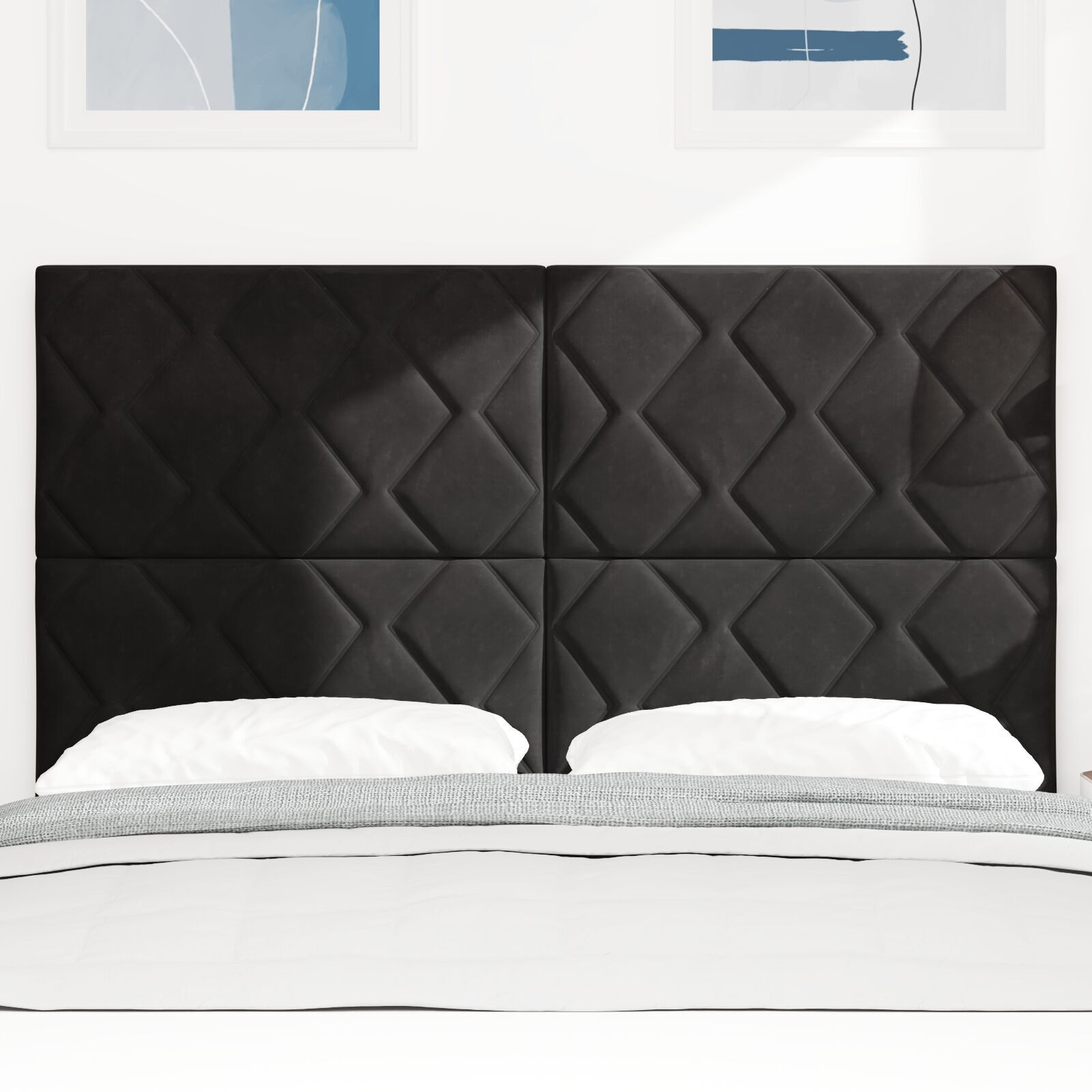 vidaXL Tăblie cap Pe perete Geometric Manual Negru 144 cm Catifea vidaXL Tăblie cap Pe perete Geometric Manual Negru 144 cm Catifea