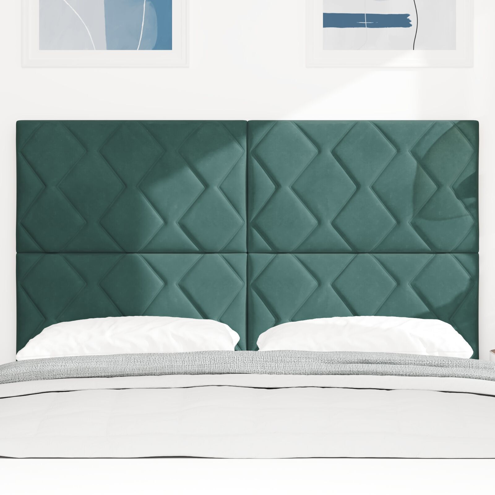 vidaXL Tăblie cap Pe perete Geometric Verde închis 144 cm Catifea vidaXL Tăblie cap Pe perete Geometric Verde închis 144 cm Catifea