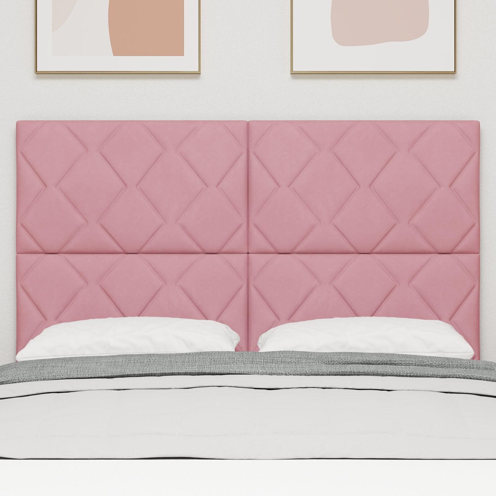 vidaXL Tăblie cap Pe perete Geometric cu headboard Roz 144 cm Catifea vidaXL Tăblie cap Pe perete Geometric cu headboard Roz 144 cm Catifea