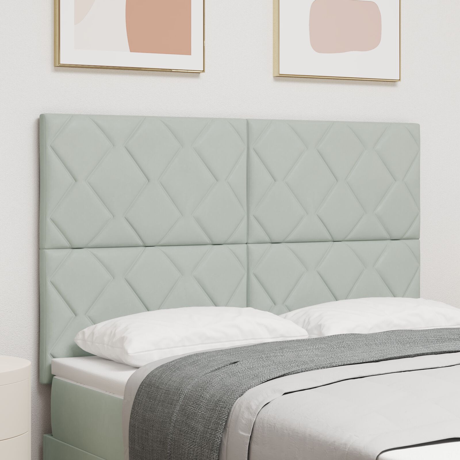 vidaXL Tăblie cap Pe perete Geometric Gri deschis 160 cm Catifea vidaXL Tăblie cap Pe perete Geometric Gri deschis 160 cm Catifea