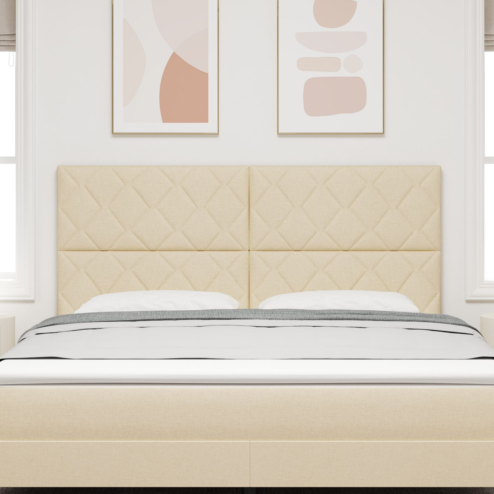 vidaXL Tăblie din Țesătură Geometric cu headboard Crem 180 cm țesătură vidaXL Tăblie din Țesătură Geometric cu headboard Crem 180 cm țesătură
