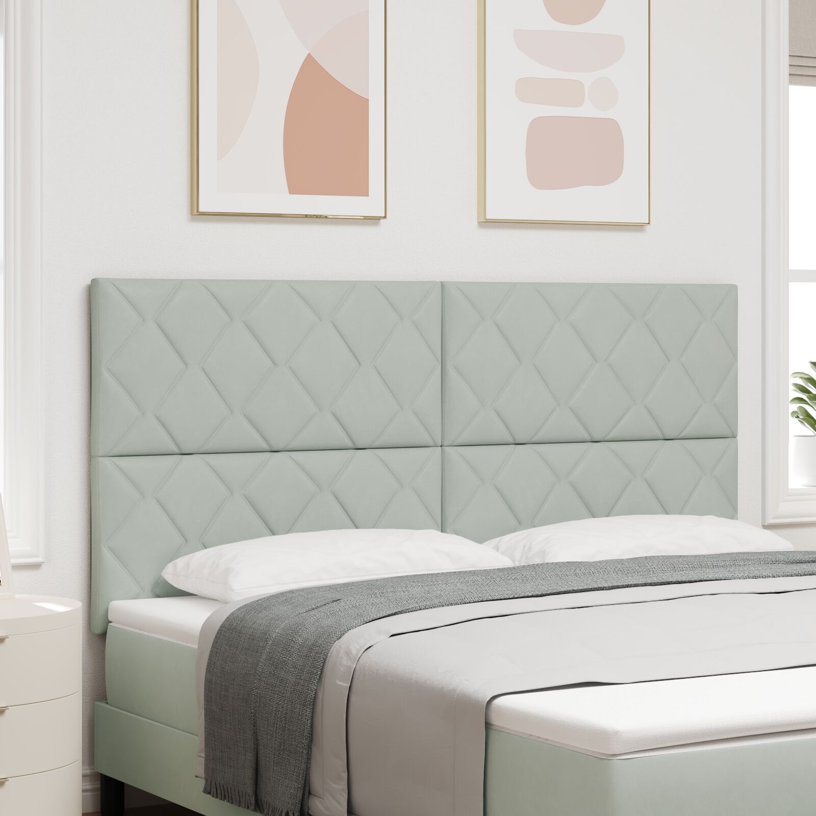 vidaXL Tăblie cap Pe perete Geometric Gri deschis 180 cm Catifea vidaXL Tăblie cap Pe perete Geometric Gri deschis 180 cm Catifea