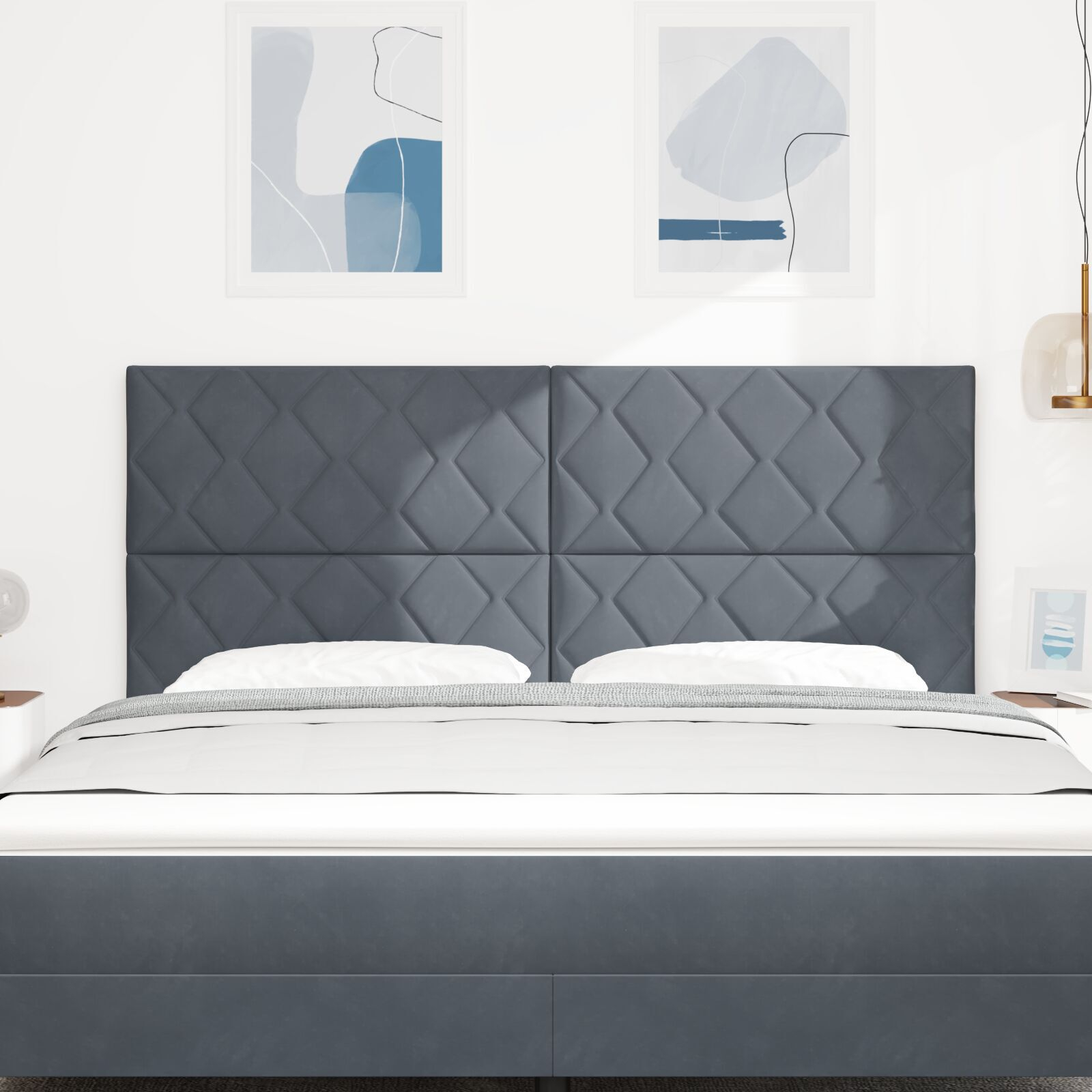 vidaXL Tăblie cap Pe perete Geometric Manual Gri închis 180 cm Catifea vidaXL Tăblie cap Pe perete Geometric Manual Gri închis 180 cm Catifea