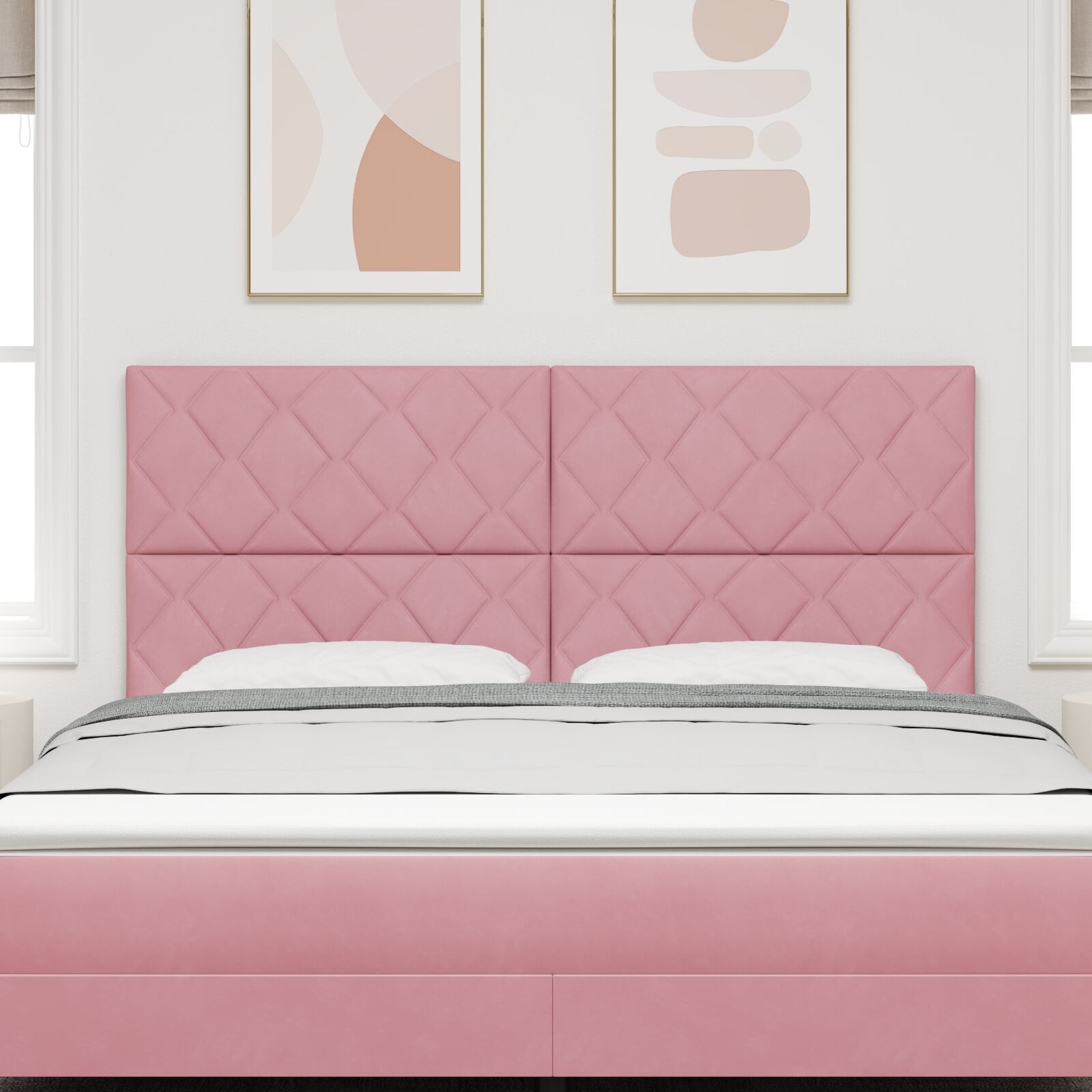 vidaXL Tăblie cap Pe perete Geometric cu headboard Roz 180 cm Catifea vidaXL Tăblie cap Pe perete Geometric cu headboard Roz 180 cm Catifea
