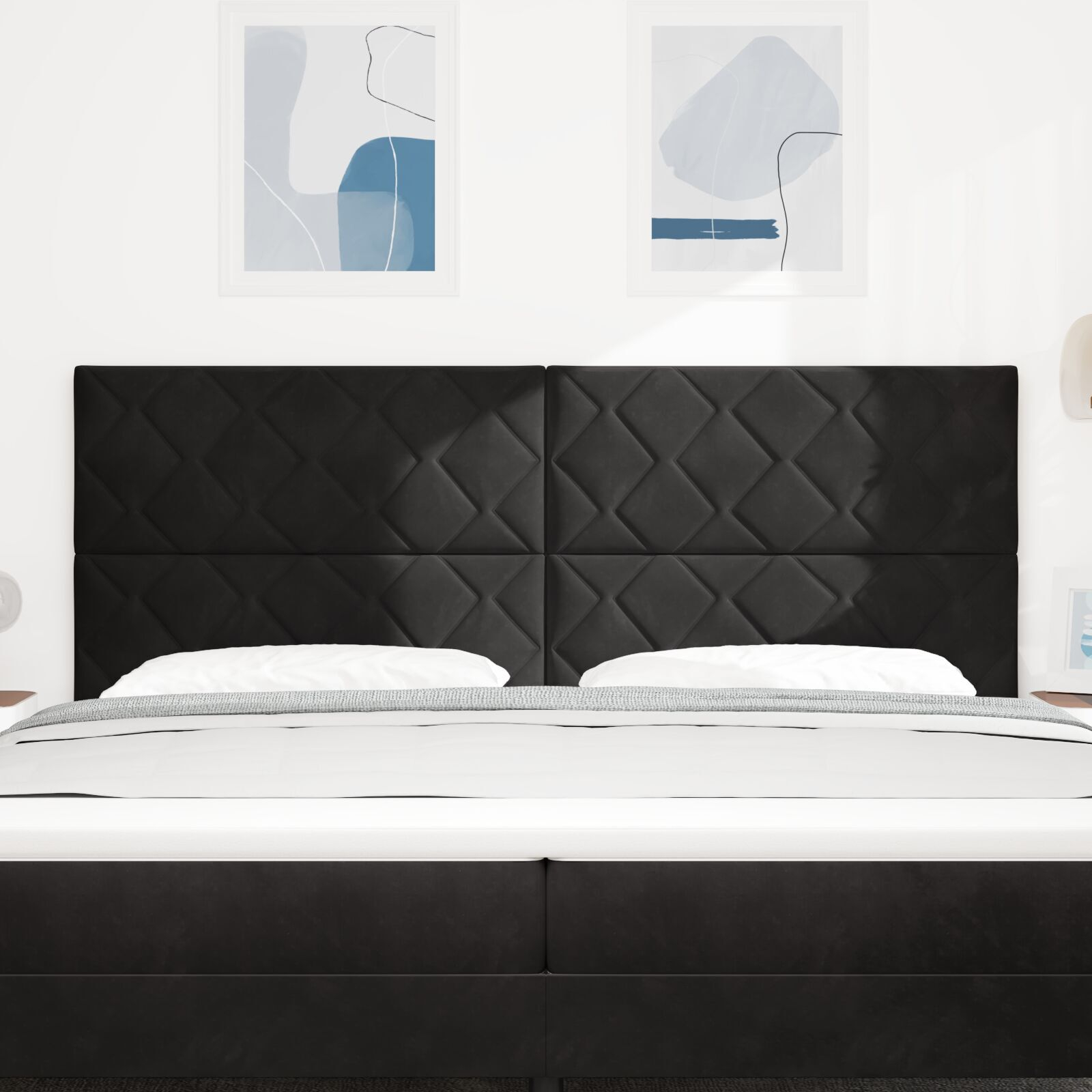 vidaXL Tăblie cap Pe perete Geometric Manual Negru 200 cm Catifea vidaXL Tăblie cap Pe perete Geometric Manual Negru 200 cm Catifea