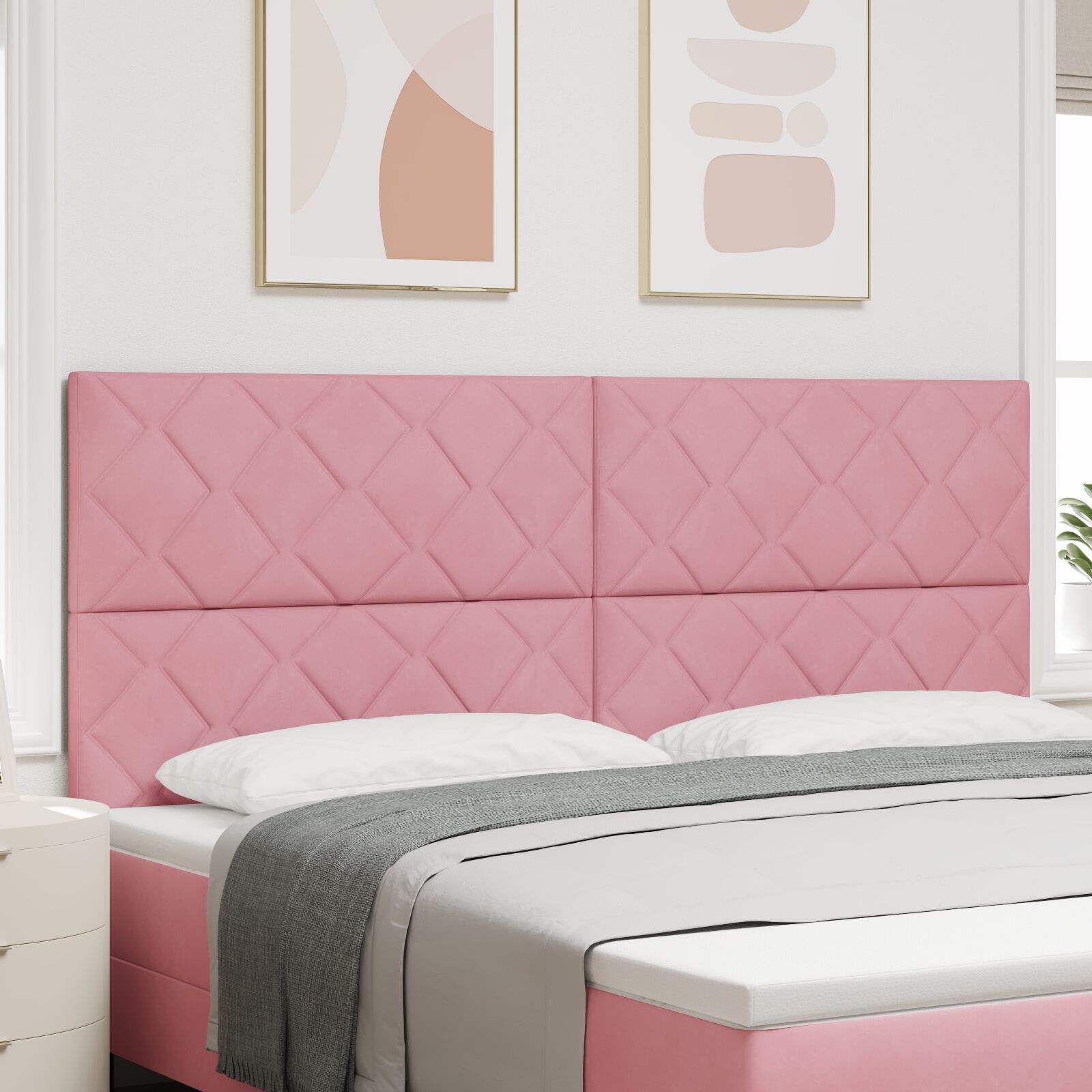 vidaXL Tăblie cap cu headboard Roz 200 cm Catifea