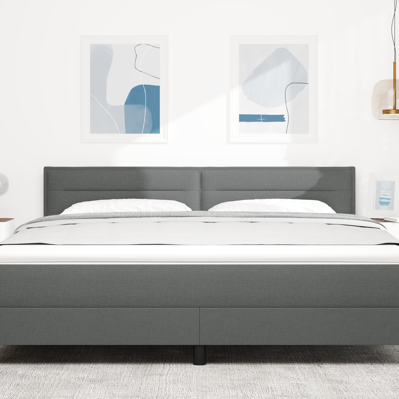 vidaXL Cap de pat LED Design Linii Gri 180 cm Țesătură