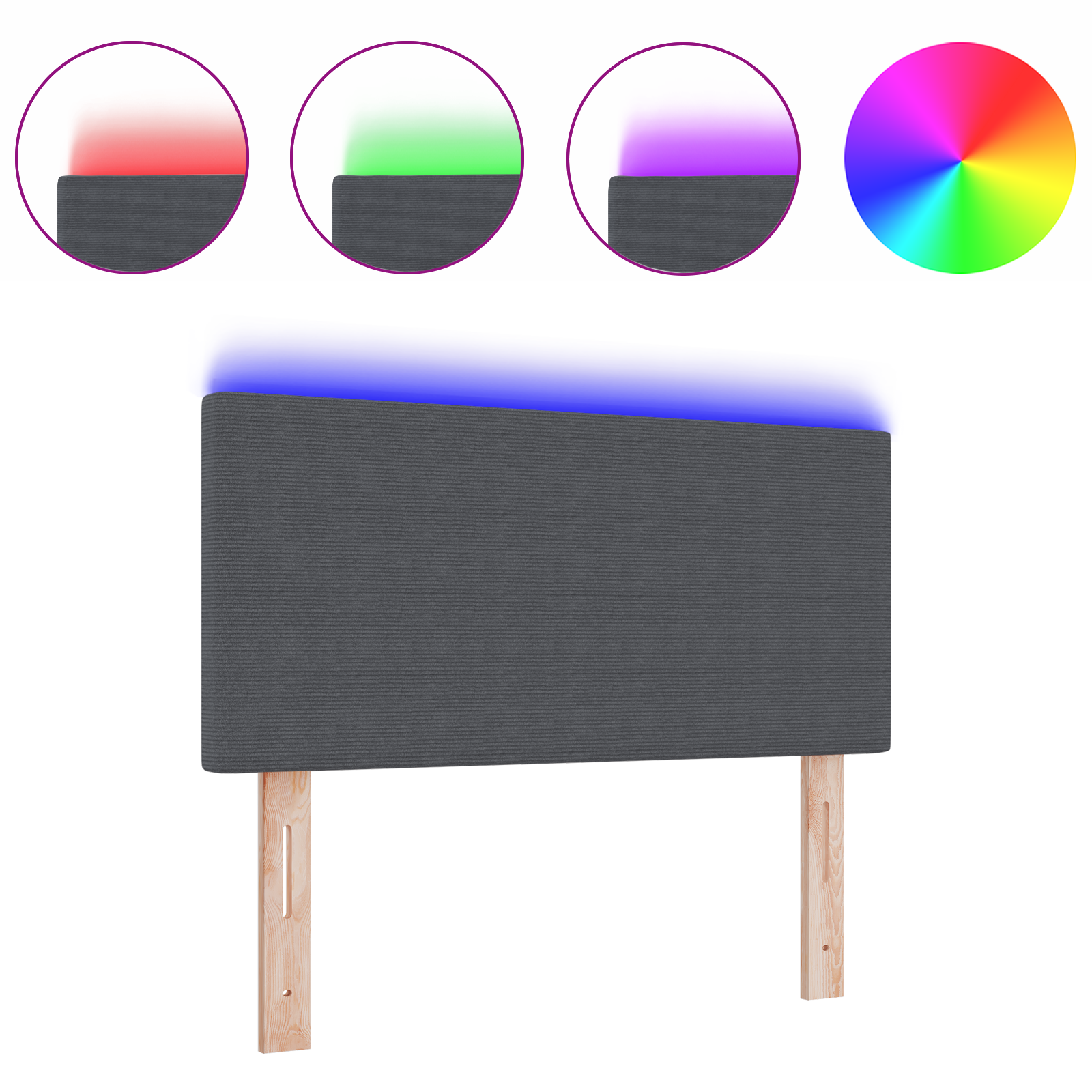 vidaXL Tăblie LED cu lumini cu bandă LED Gri închis 90 cm țesătură