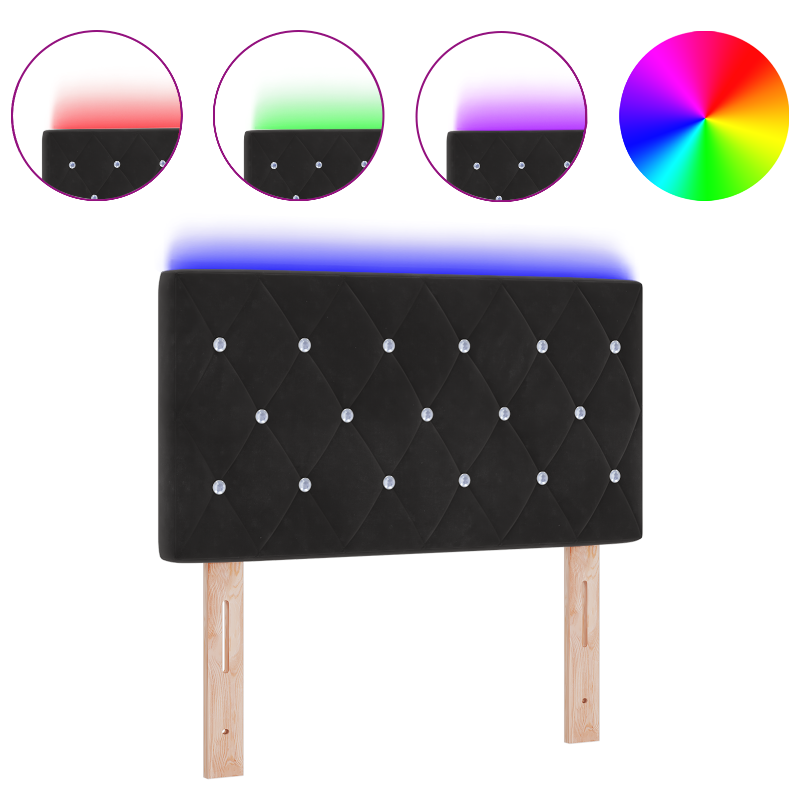 vidaXL Tăblie LED cu lumini cu bandă LED Argyle Negru 80 cm Catifea vidaXL Tăblie LED cu lumini cu bandă LED Argyle Negru 80 cm Catifea