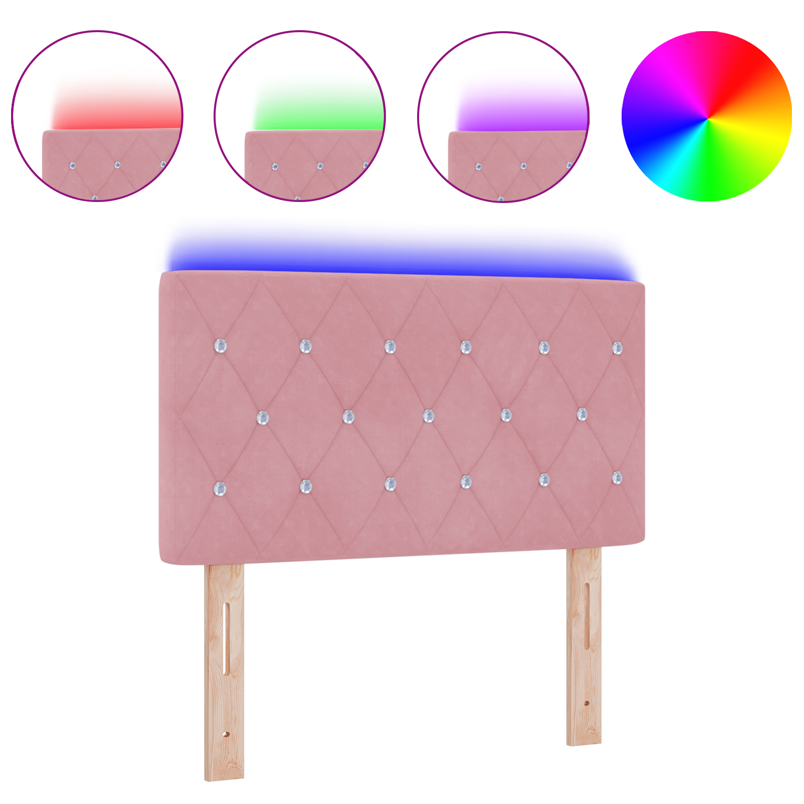 vidaXL Tăblie LED cu lumini cu bandă LED Argyle Roz 80 cm Catifea vidaXL Tăblie LED cu lumini cu bandă LED Argyle Roz 80 cm Catifea
