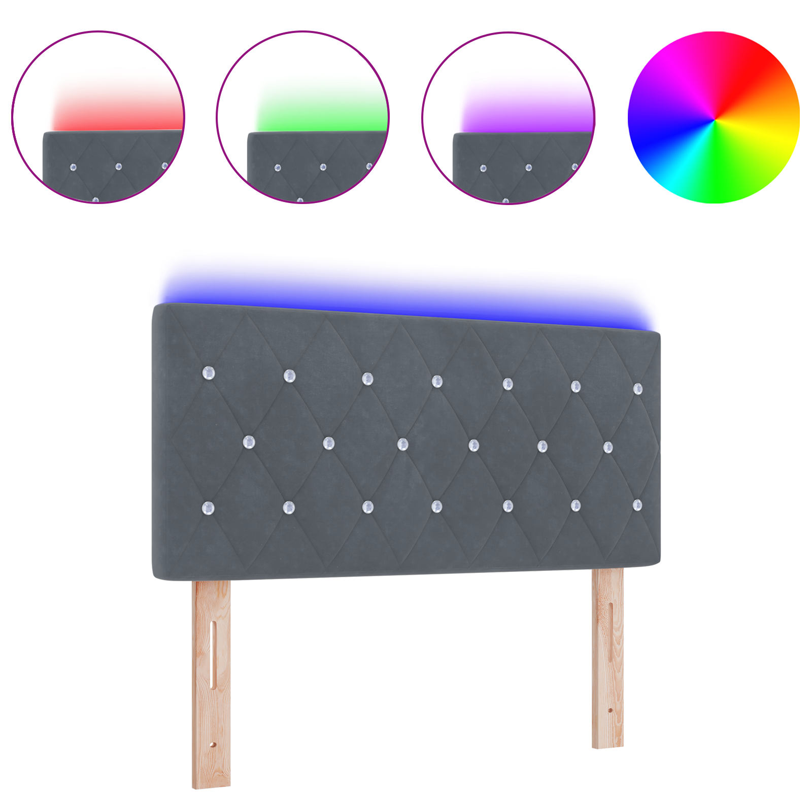 vidaXL Tăblie LED cu lumini cu bandă LED Gri închis 90 cm Catifea