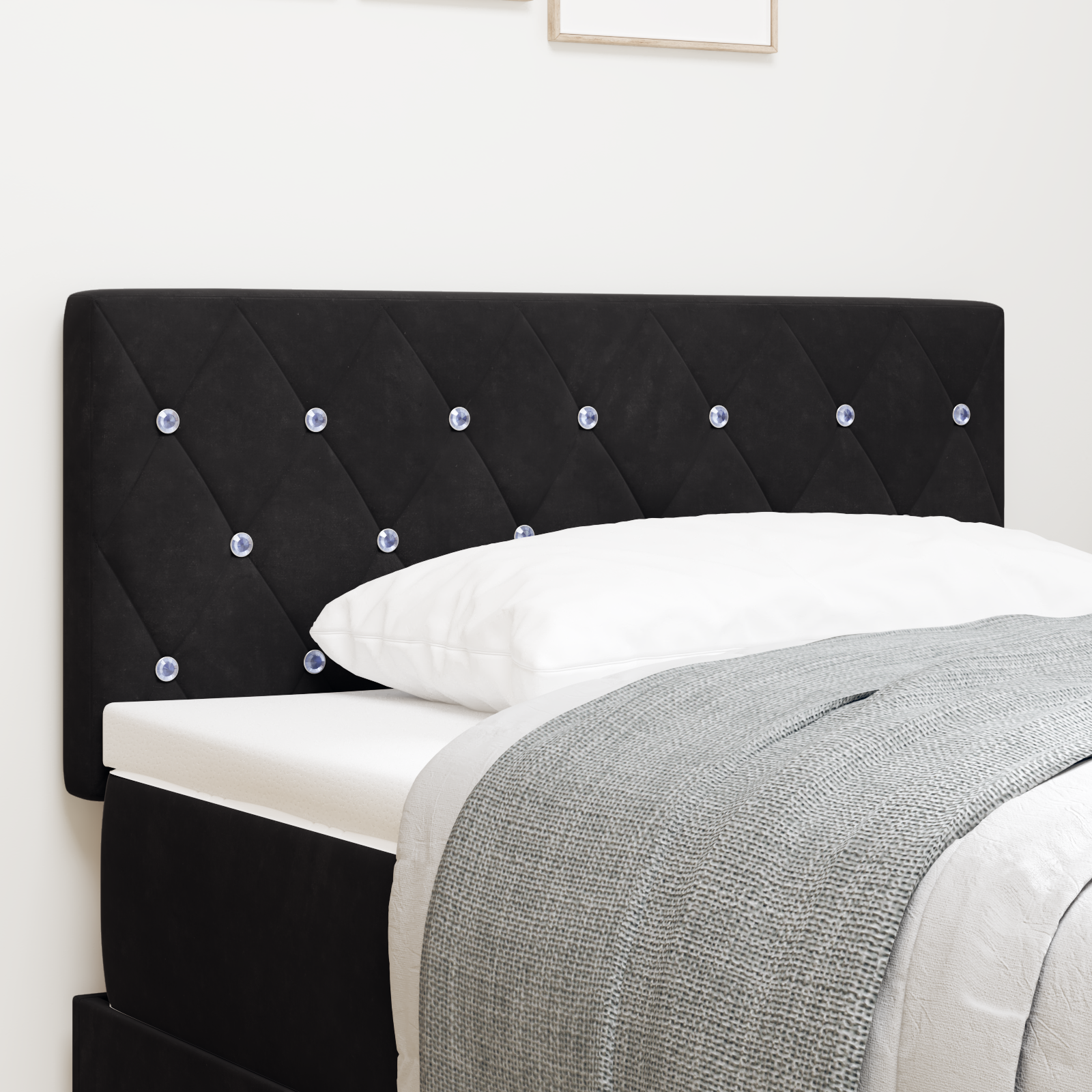 vidaXL Tăblie LED cu lumini cu bandă LED Argyle Negru 90 cm Catifea vidaXL Tăblie LED cu lumini cu bandă LED Argyle Negru 90 cm Catifea