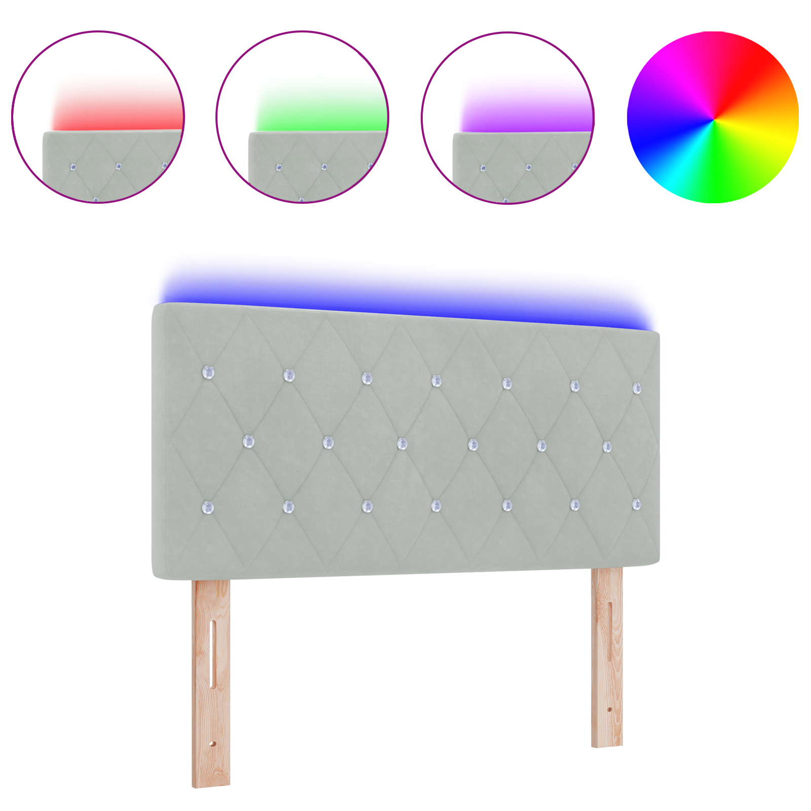 vidaXL Cap de pat LED cu butoane din cristal, căptușit cu velur gri deschis, de 100 cm vidaXL Cap de pat LED cu butoane din cristal, căptușit cu velur gri deschis, de 100 cm