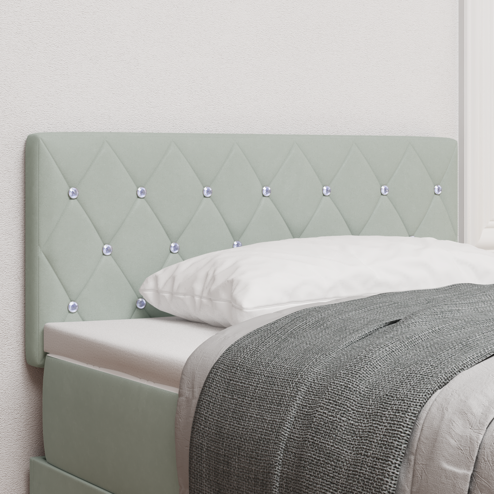 vidaXL Cap de pat LED cu butoane din cristal, căptușit cu velur gri deschis, de 100 cm vidaXL Cap de pat LED cu butoane din cristal, căptușit cu velur gri deschis, de 100 cm