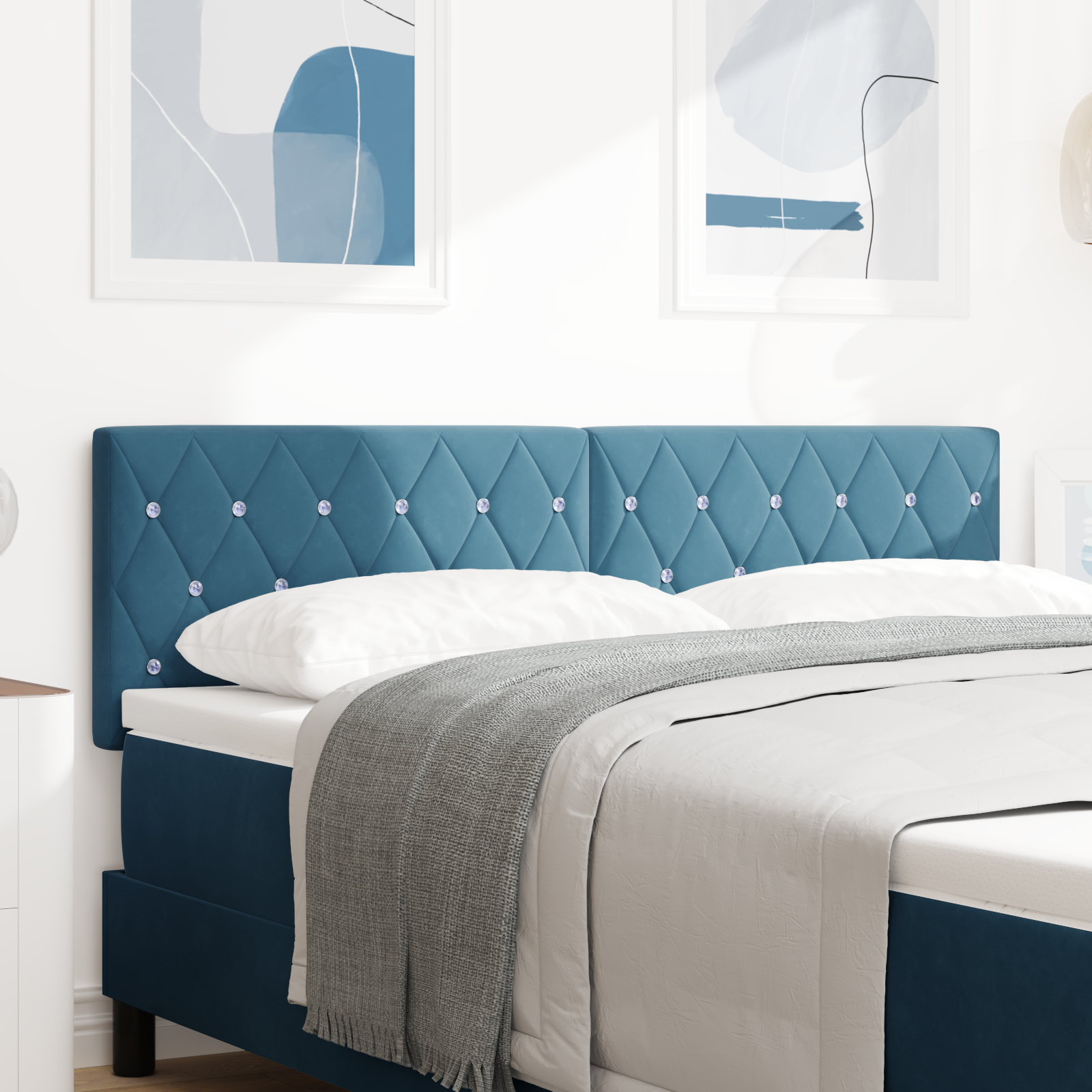 vidaXL Tăblie LED Argyle cu headboard Albastru închis 144 cm Catifea vidaXL Tăblie LED Argyle cu headboard Albastru închis 144 cm Catifea