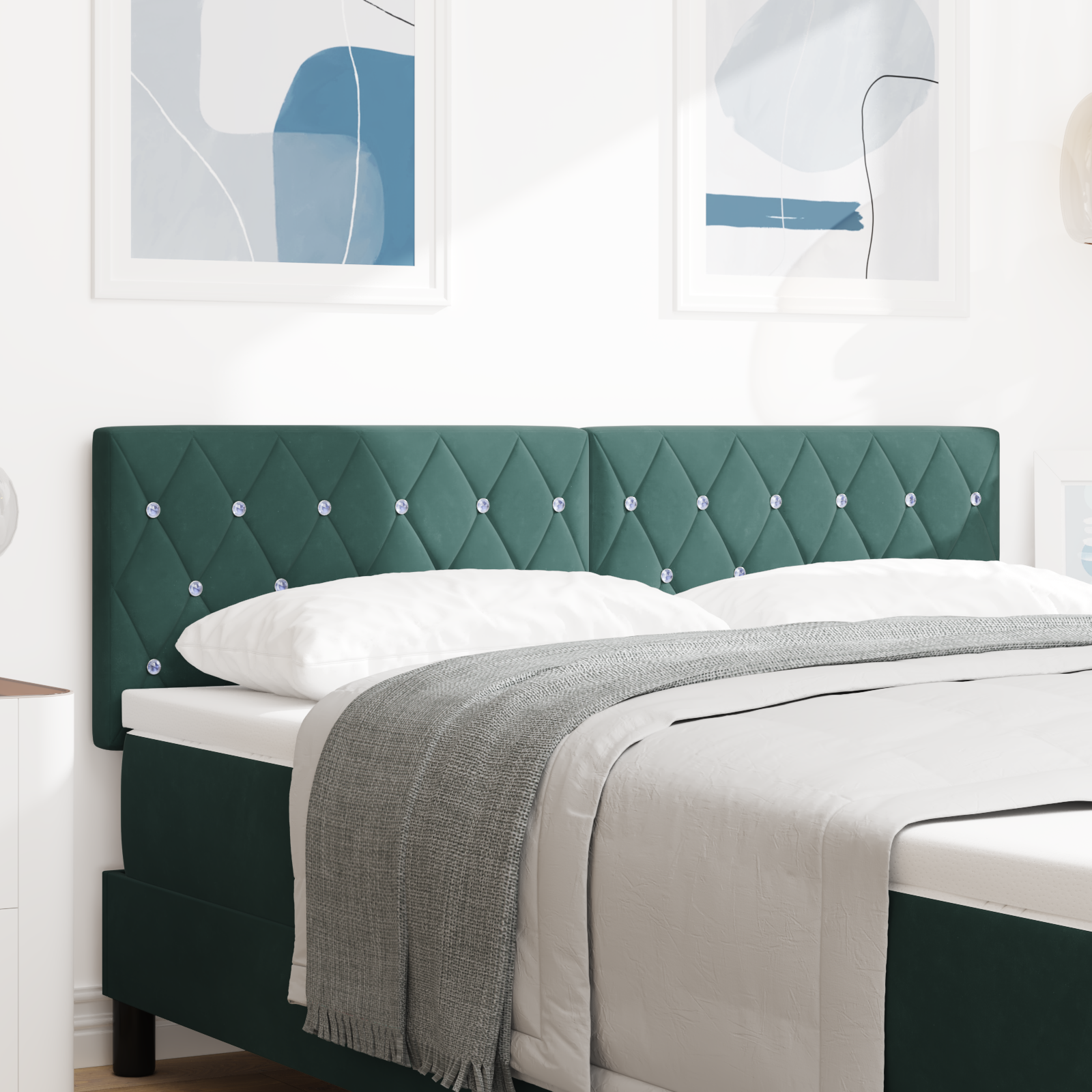 vidaXL Cap de pat LED cu buton din cristal, tapițat cu catifea verde de 80 cm vidaXL Cap de pat LED cu buton din cristal, tapițat cu catifea verde de 80 cm