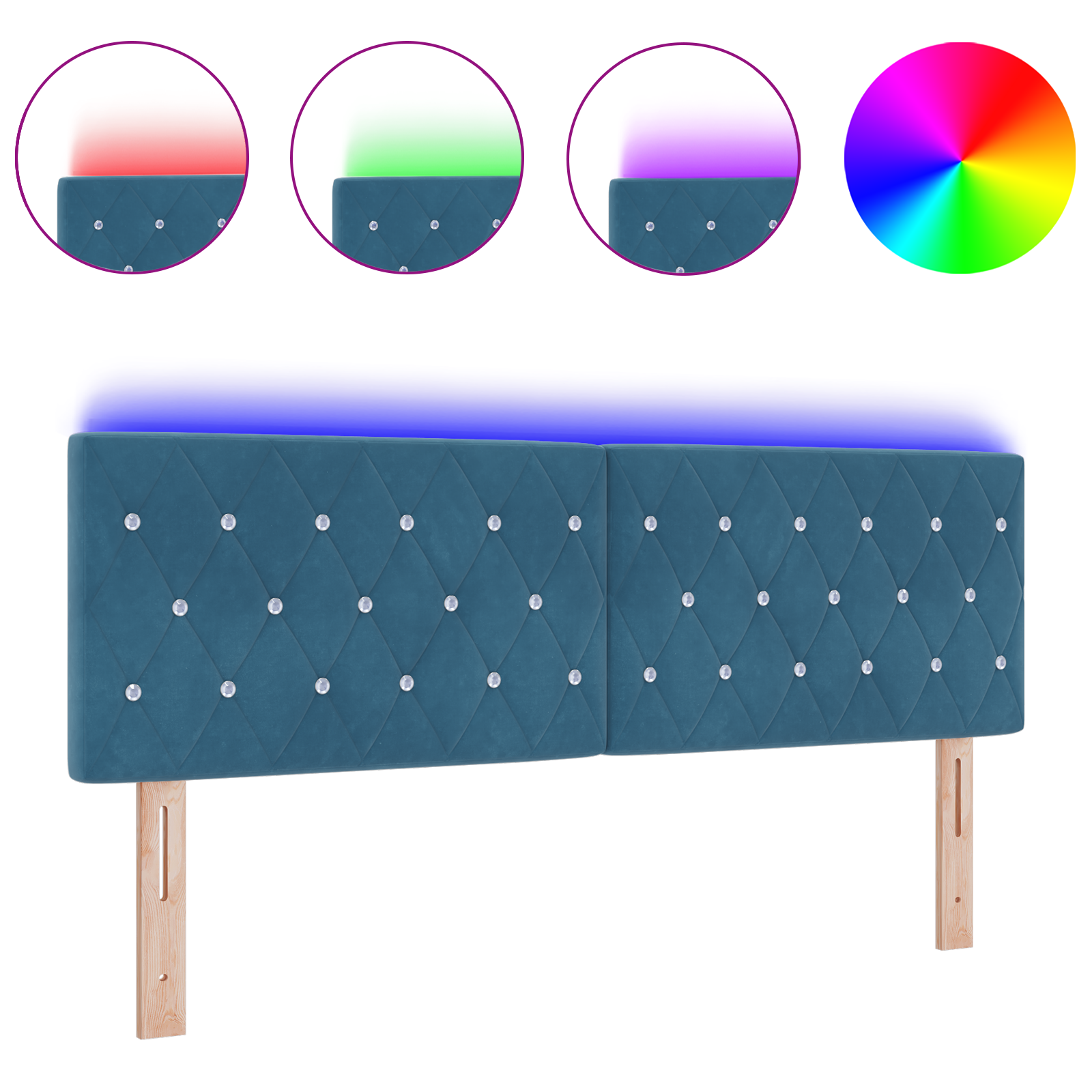 vidaXL Cap de pat LED cu butoane din cristal, tapițat, albastru închis, 80 cm, catifea vidaXL Cap de pat LED cu butoane din cristal, tapițat, albastru închis, 80 cm, catifea