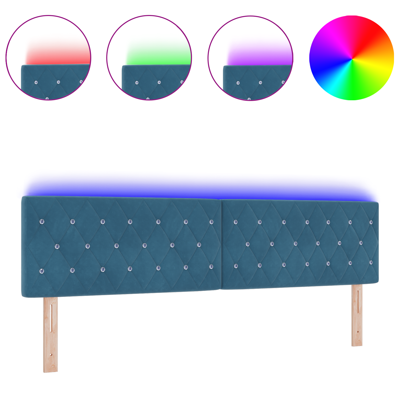 vidaXL Cap de pat LED cu buton din cristal, acoperit cu catifea albastră de 90 cm. vidaXL Cap de pat LED cu buton din cristal, acoperit cu catifea albastră de 90 cm.