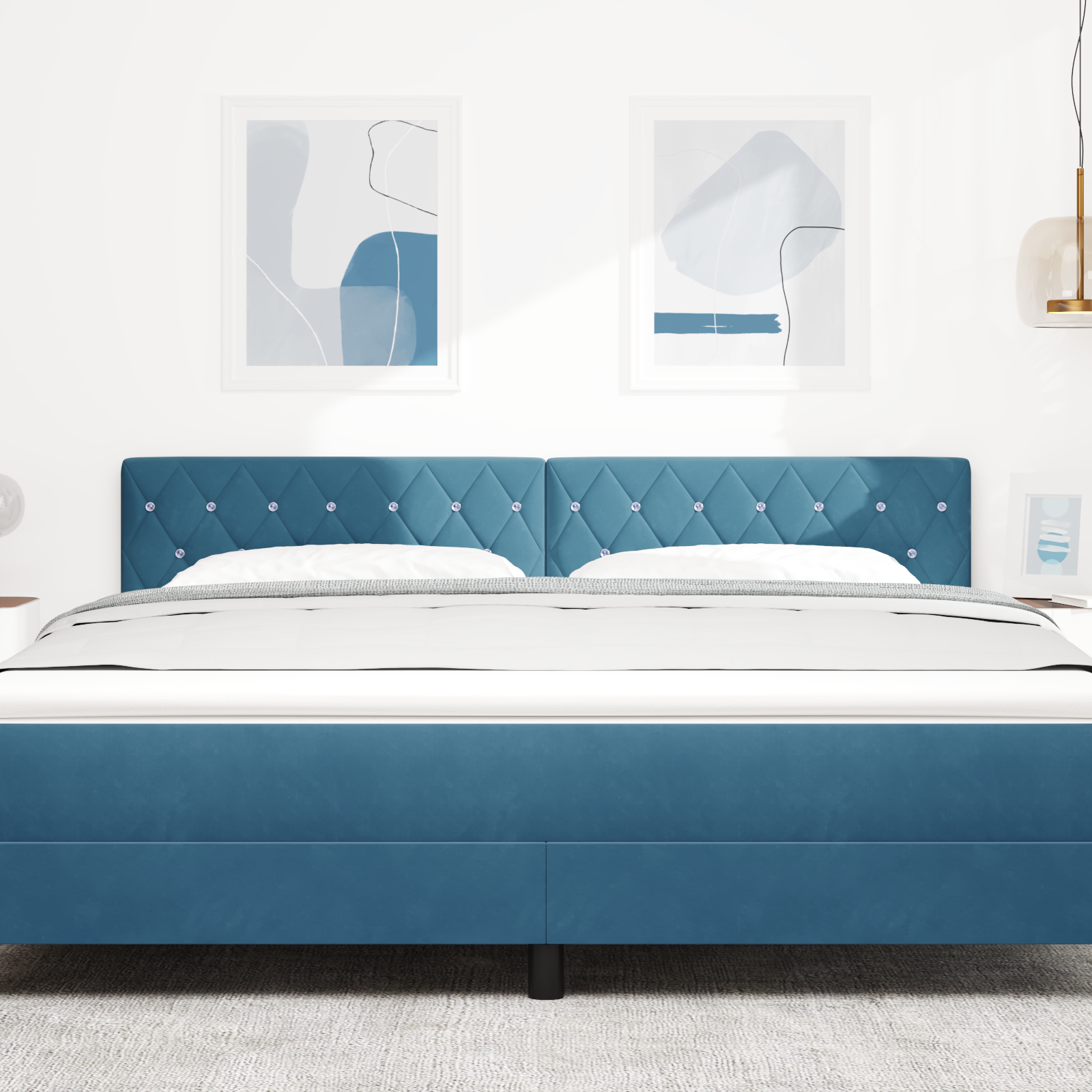vidaXL Cap de pat LED cu buton din cristal, acoperit cu catifea albastră de 90 cm. vidaXL Cap de pat LED cu buton din cristal, acoperit cu catifea albastră de 90 cm.
