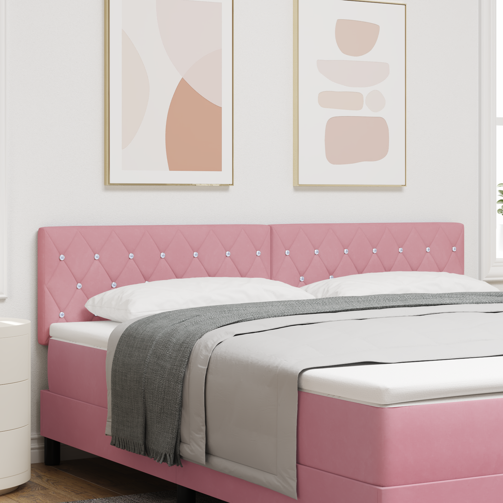 vidaXL Tăblie LED cu lumini cu bandă LED Argyle Roz 90 cm Catifea vidaXL Tăblie LED cu lumini cu bandă LED Argyle Roz 90 cm Catifea
