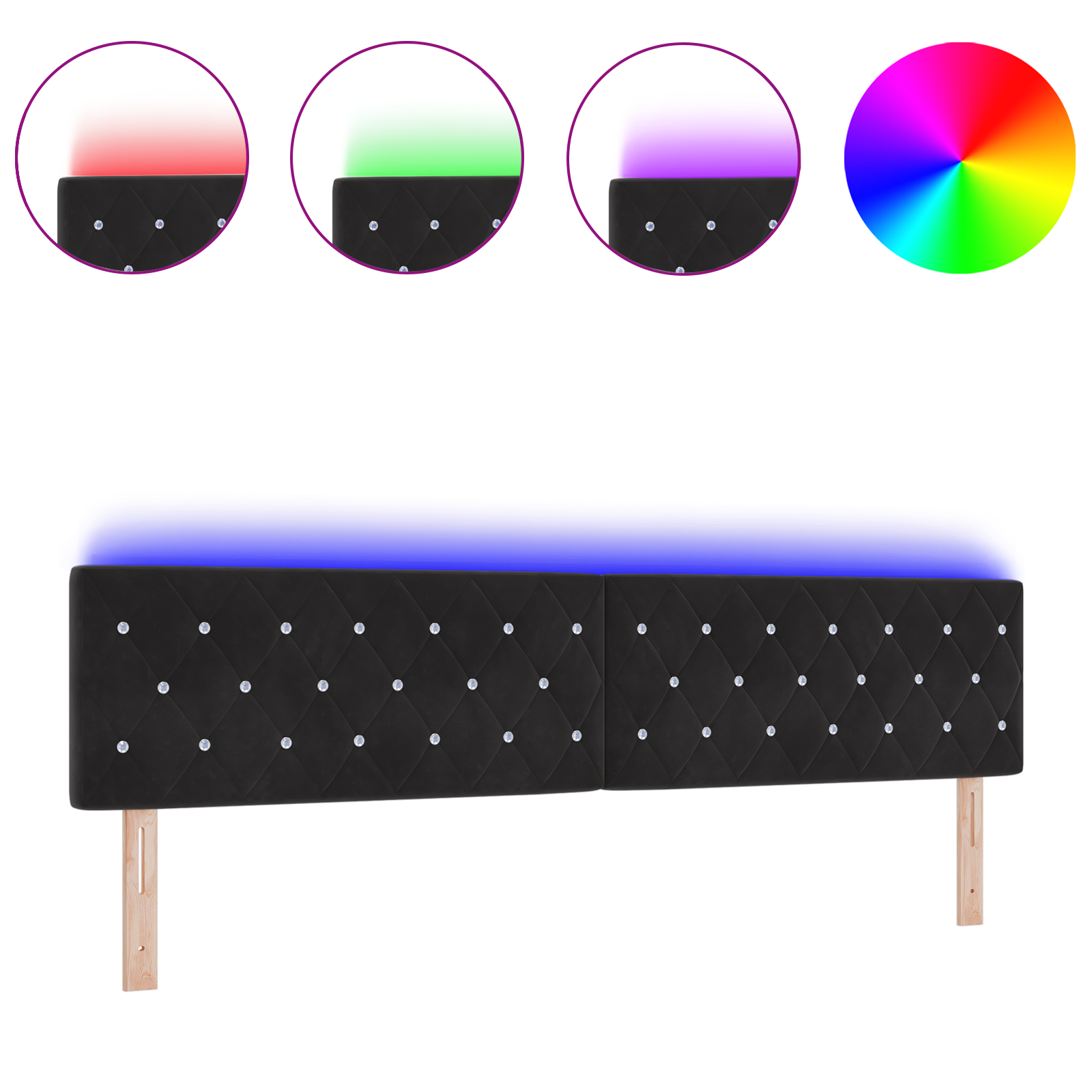 vidaXL Tăblie LED cu lumini cu bandă LED Argyle Negru 100 cm Catifea vidaXL Tăblie LED cu lumini cu bandă LED Argyle Negru 100 cm Catifea