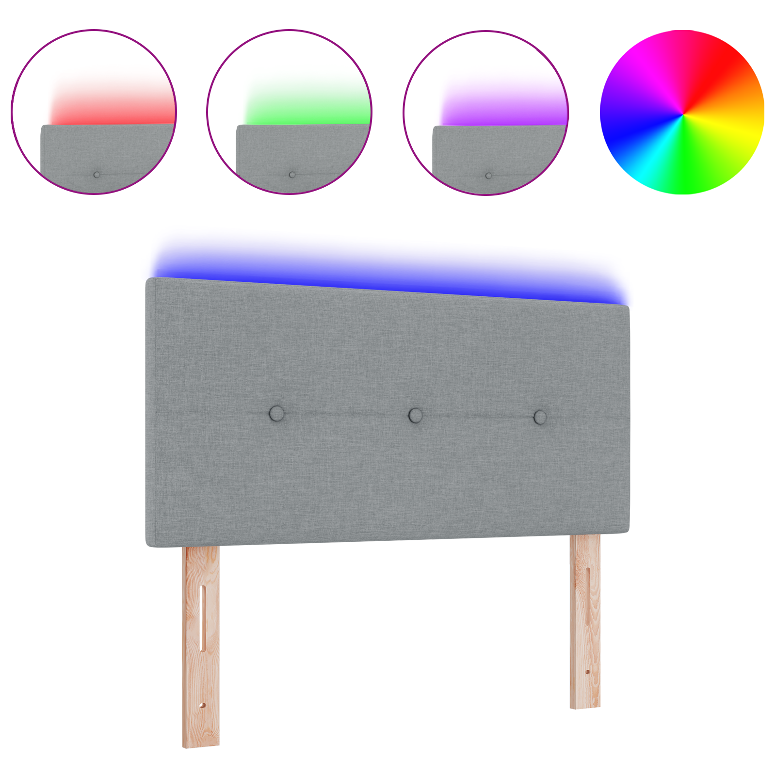 vidaXL Cap de pat gri deschis cu butoane și LED, de 90 cm, din țesătură vidaXL Cap de pat gri deschis cu butoane și LED, de 90 cm, din țesătură