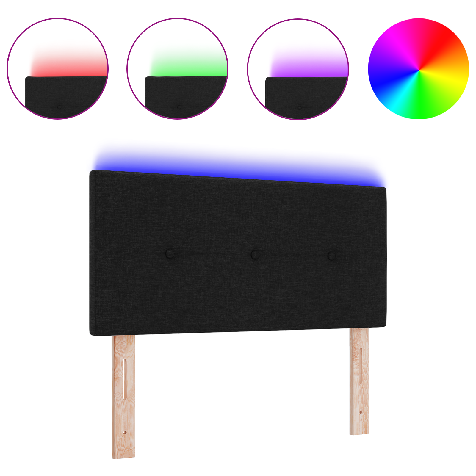 vidaXL Cap de pat LED cu butoane, tapițat negru, 90 cm, țesătură vidaXL Cap de pat LED cu butoane, tapițat negru, 90 cm, țesătură