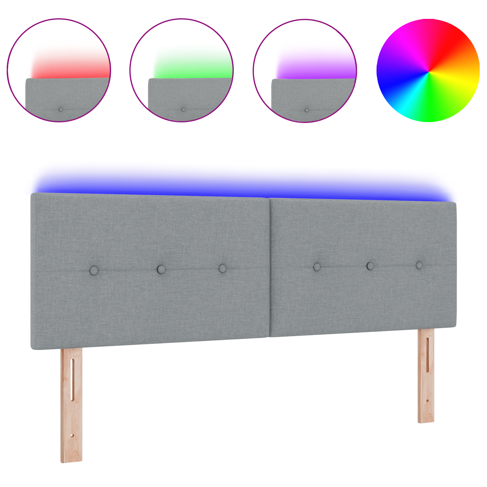 vidaXL Cap de pat cu butoane și LED, gri deschis, 80 cm, din stofă. vidaXL Cap de pat cu butoane și LED, gri deschis, 80 cm, din stofă.