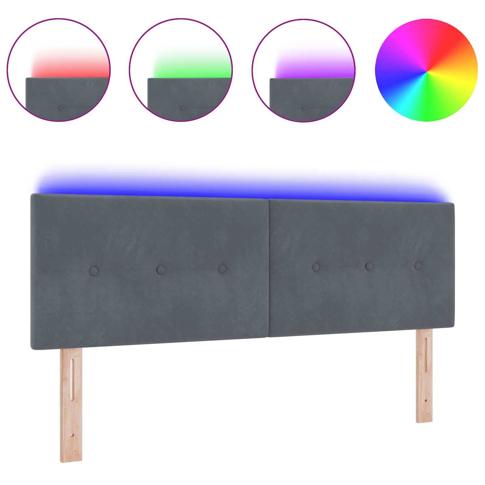 vidaXL Cap de pat cu LED, tapitat cu butoni, gri închis, 80 cm, catifea vidaXL Cap de pat cu LED, tapitat cu butoni, gri închis, 80 cm, catifea