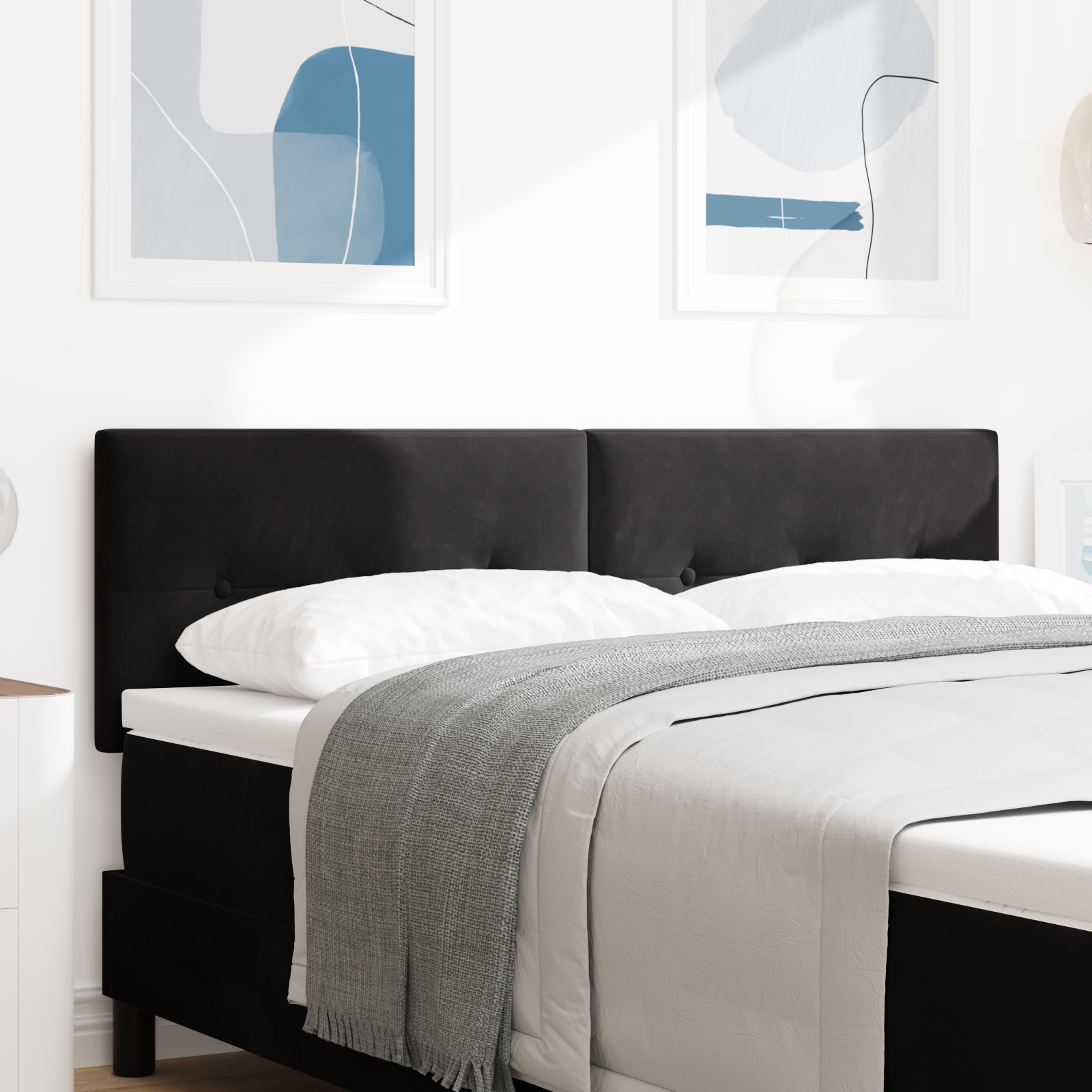 vidaXL Tăblie cap cu lumini cu bandă LED Ajustabil Negru 80 cm Catifea