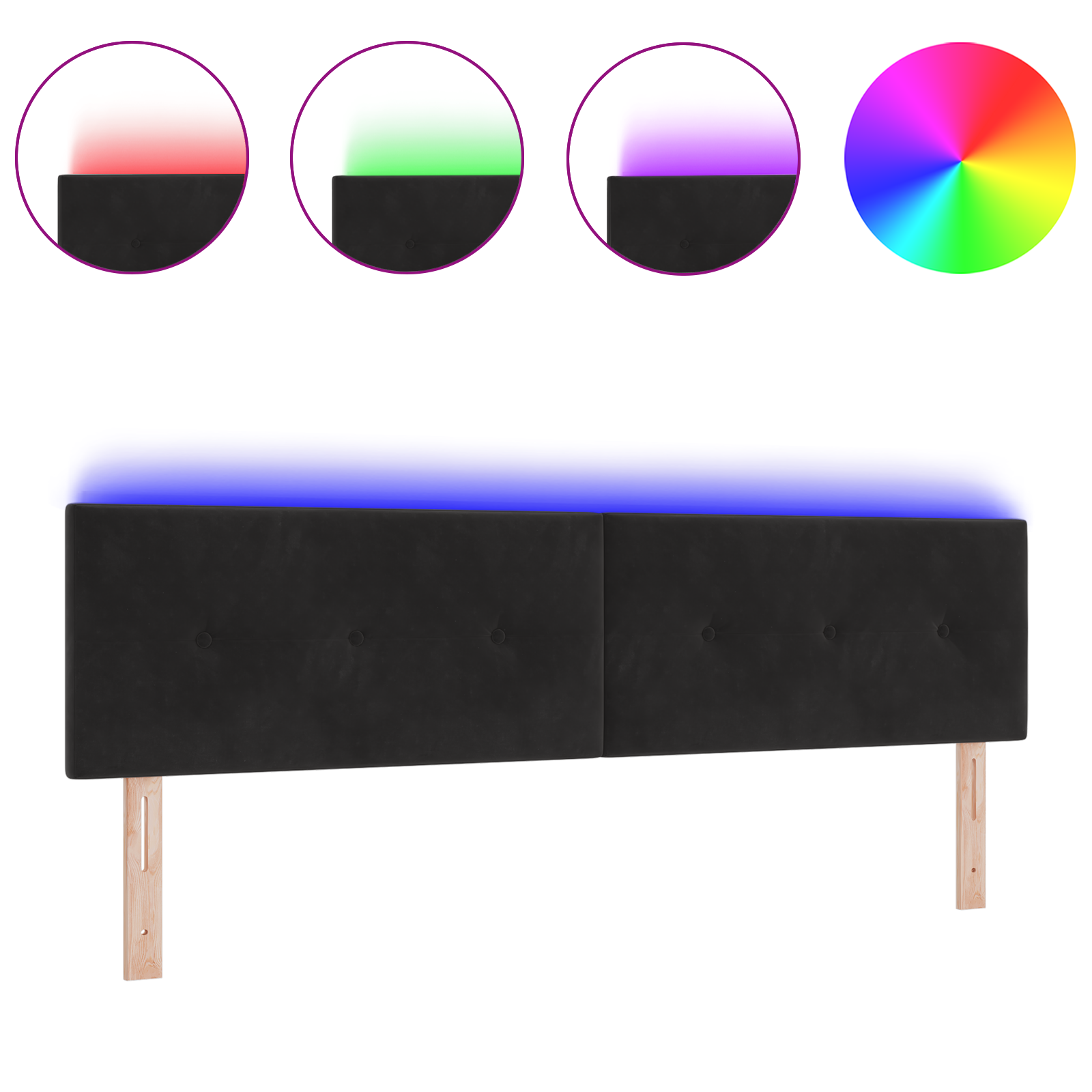 Cap de pat LED vidaXL, buton capitonat, negru, 90 cm, catifea