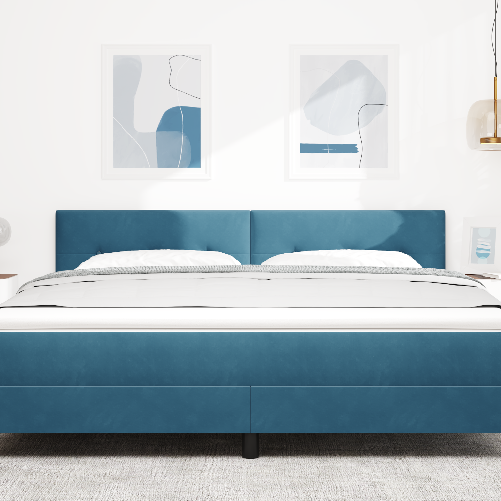 vidaXL Tăblie cap cu lumini cu bandă LED albastru 90 cm Catifea