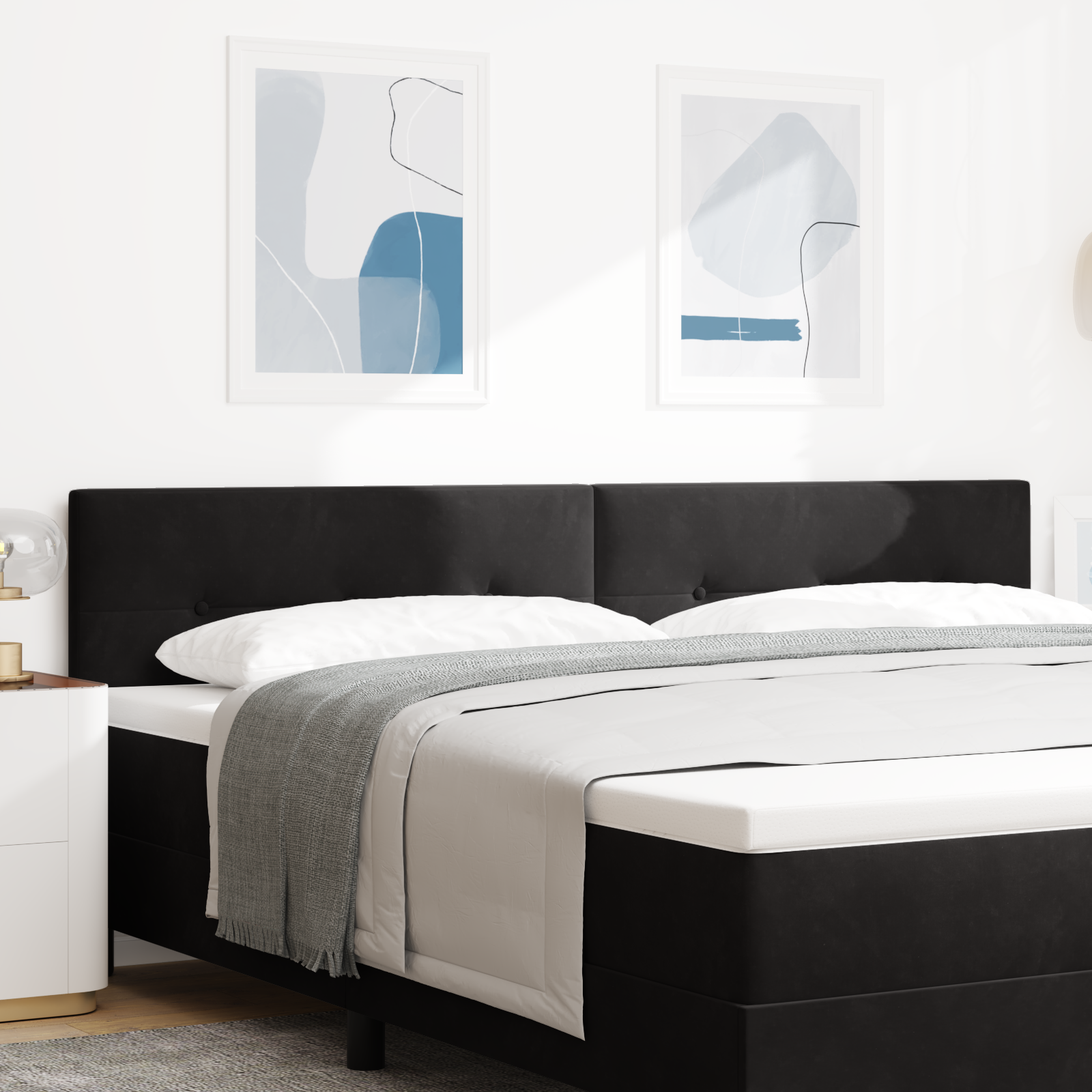 vidaXL Tăblie cap cu lumini cu bandă LED Negru 100 cm Catifea