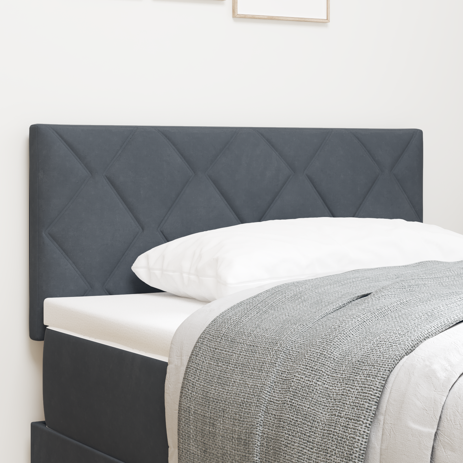 vidaXL <strong>Cap de Pat LED cu Blocuri de Diamant</strong> în gri închis, de 90 cm, din catifea. vidaXL <strong>Cap de Pat LED cu Blocuri de Diamant</strong> în gri închis, de 90 cm, din catifea.