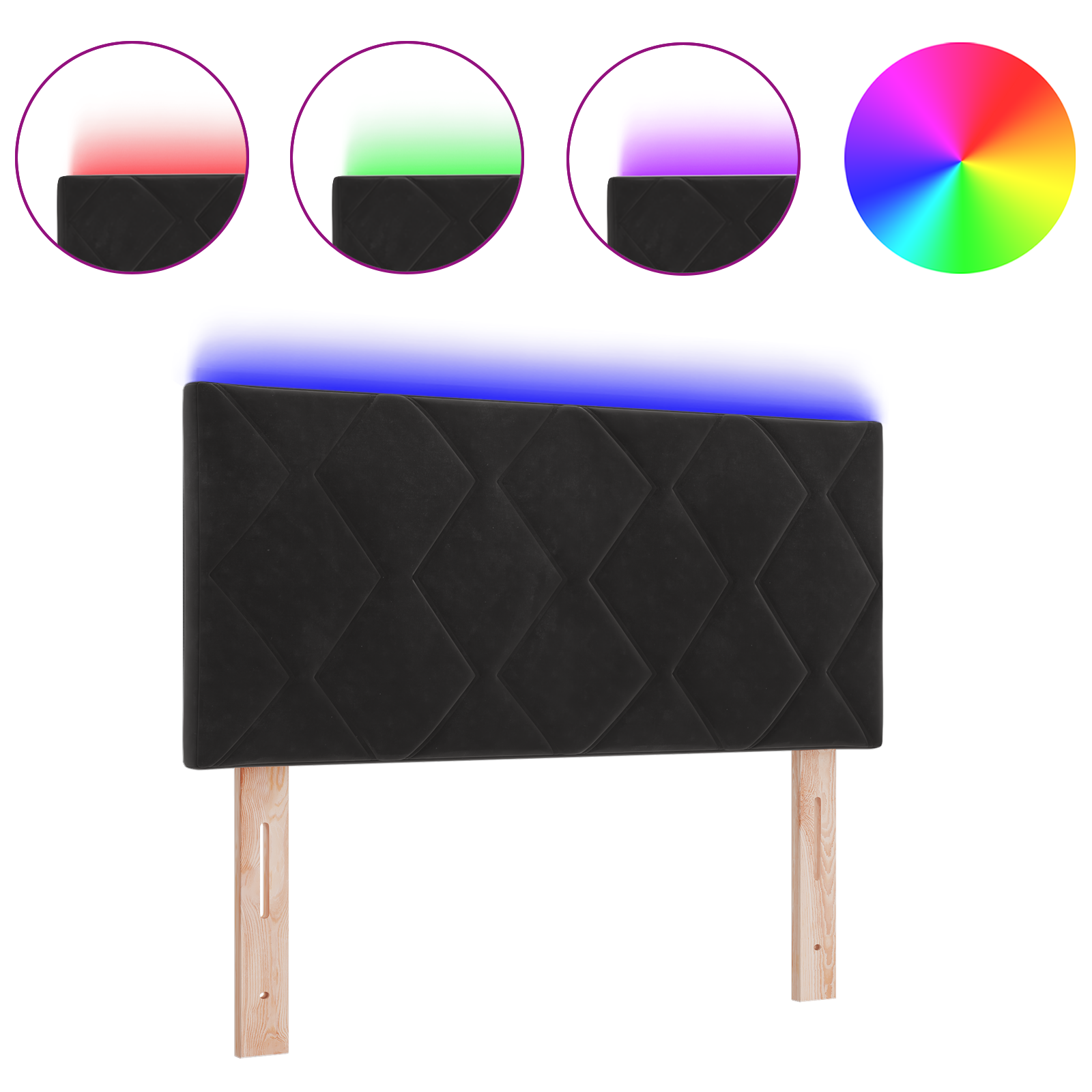 vidaXL Tăblie LED cu lumini cu bandă LED Geometric Negru 90 cm Catifea vidaXL Tăblie LED cu lumini cu bandă LED Geometric Negru 90 cm Catifea