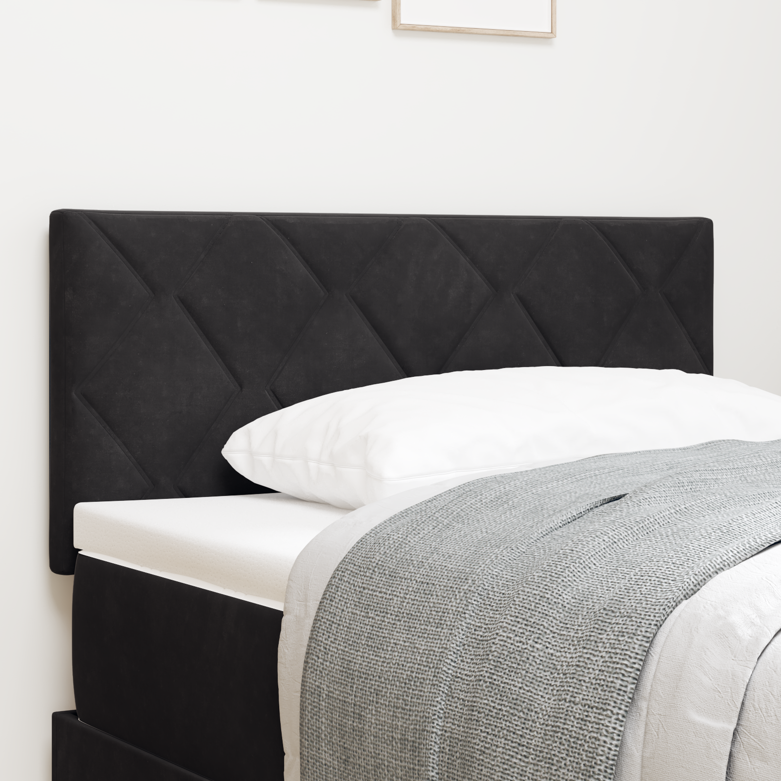 vidaXL Tăblie LED cu lumini cu bandă LED Geometric Negru 90 cm Catifea vidaXL Tăblie LED cu lumini cu bandă LED Geometric Negru 90 cm Catifea
