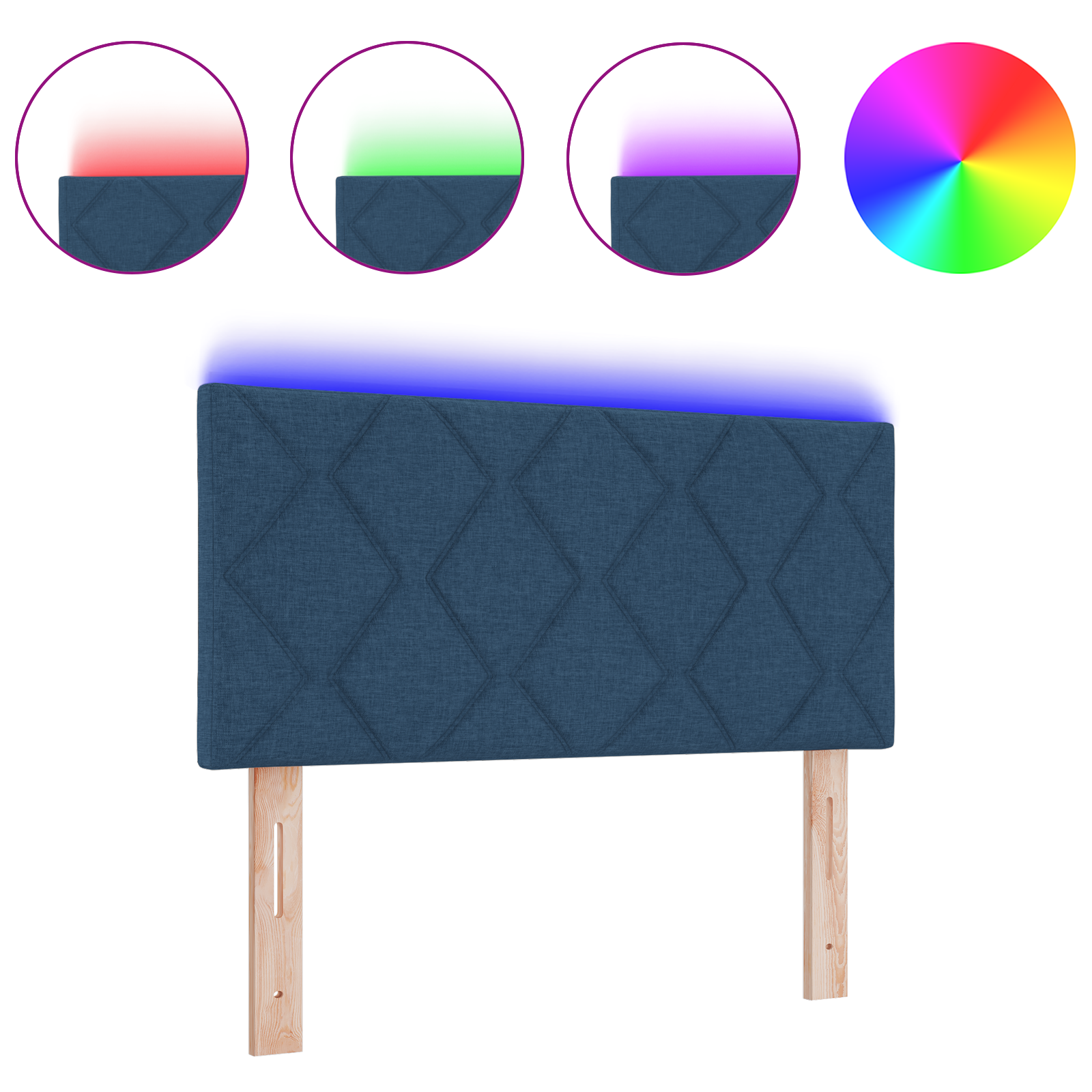 Cap headboard LED albastru cu design de blocuri de diamant, 100 cm din material textil Cap headboard LED albastru cu design de blocuri de diamant, 100 cm din material textil