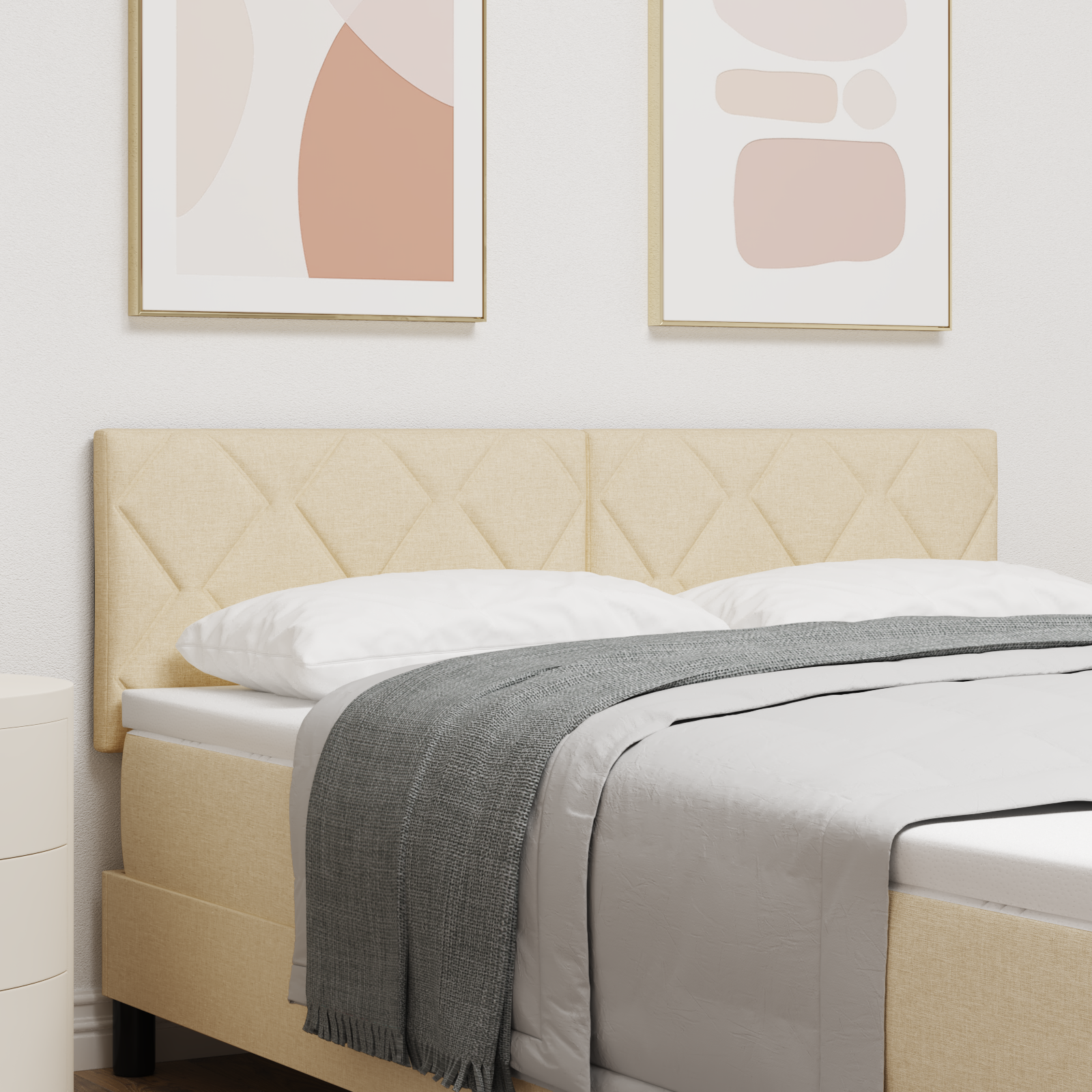 Tăblie vidaXL Design cu Blocuri de Diamant Crem 144 cm Țesătură Tăblie vidaXL Design cu Blocuri de Diamant Crem 144 cm Țesătură