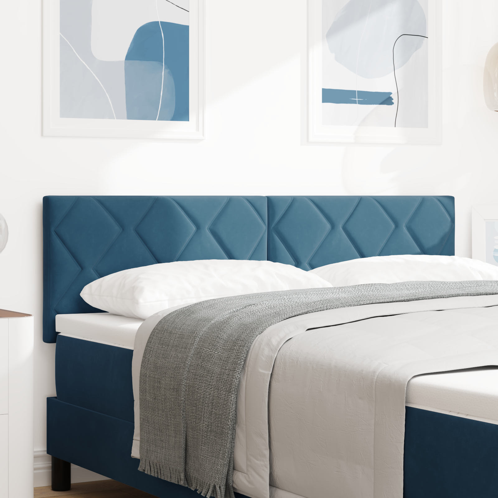 vidaXL Cap de pat LED cu design de blocuri de diamant, albastru închis, 144 cm vidaXL Cap de pat LED cu design de blocuri de diamant, albastru închis, 144 cm
