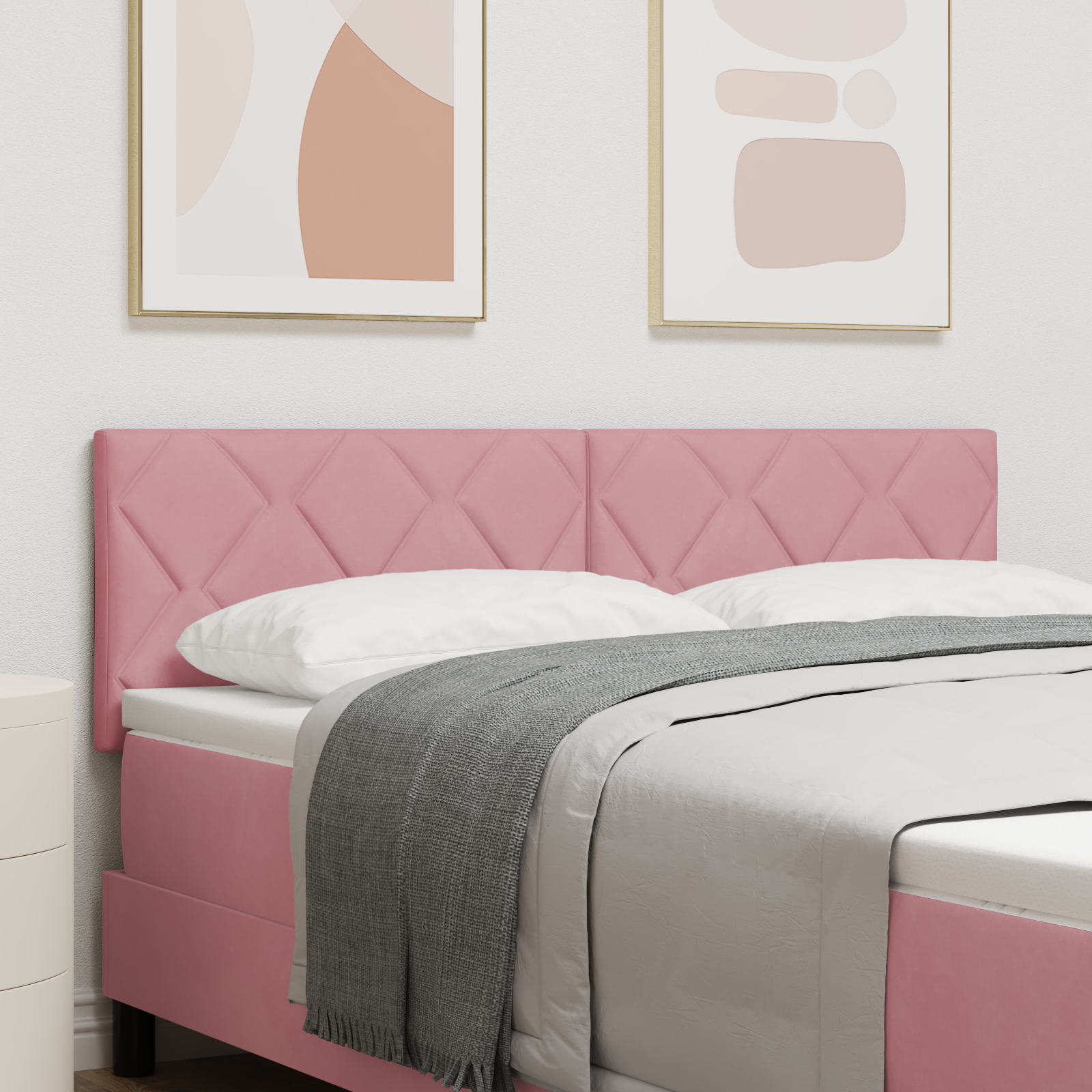 vidaXL Tăblie LED cu lumini cu bandă LED Geometric Roz 144 cm Catifea vidaXL Tăblie LED cu lumini cu bandă LED Geometric Roz 144 cm Catifea