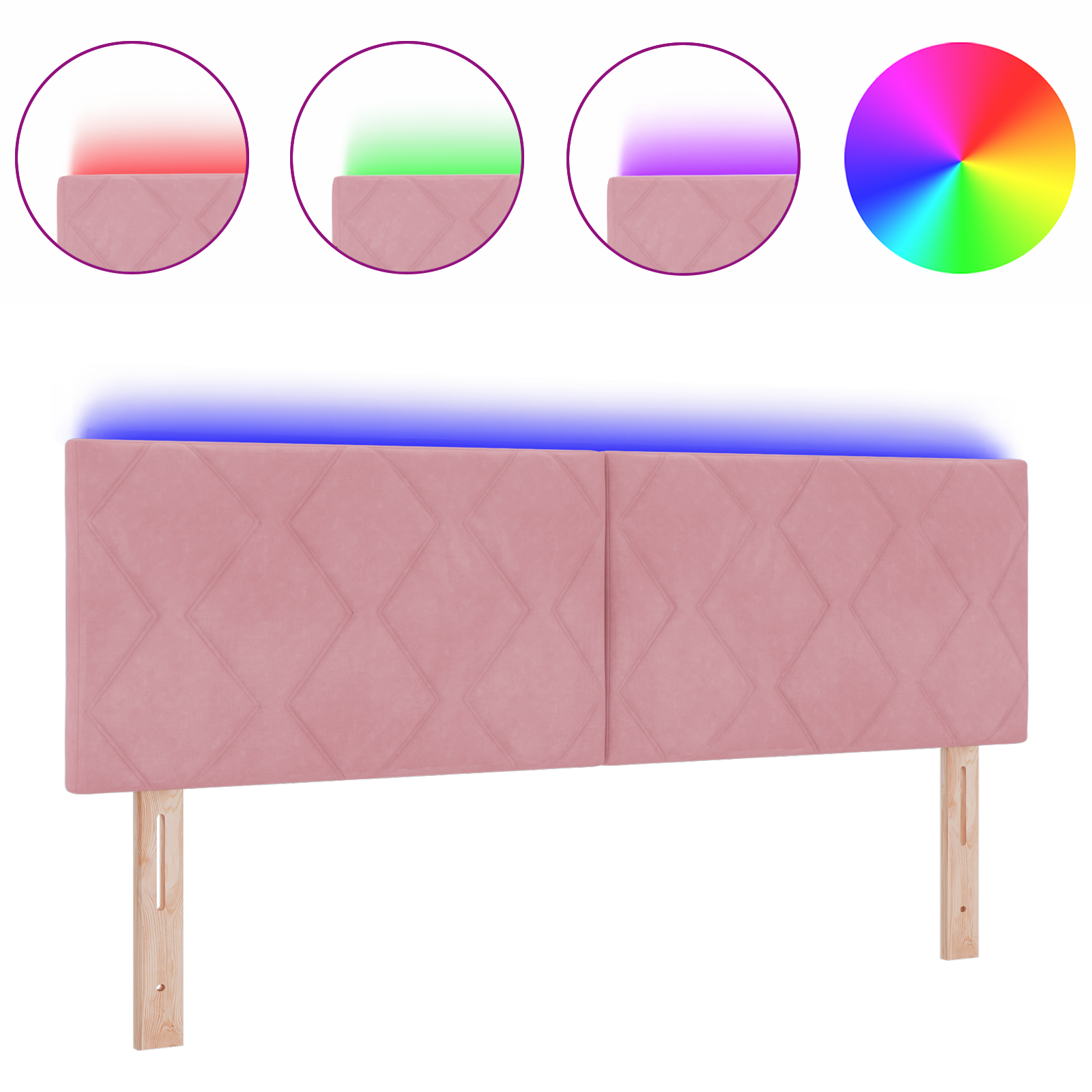 vidaXL Tăblie LED cu lumini cu bandă LED Geometric Roz 160 cm Catifea vidaXL Tăblie LED cu lumini cu bandă LED Geometric Roz 160 cm Catifea