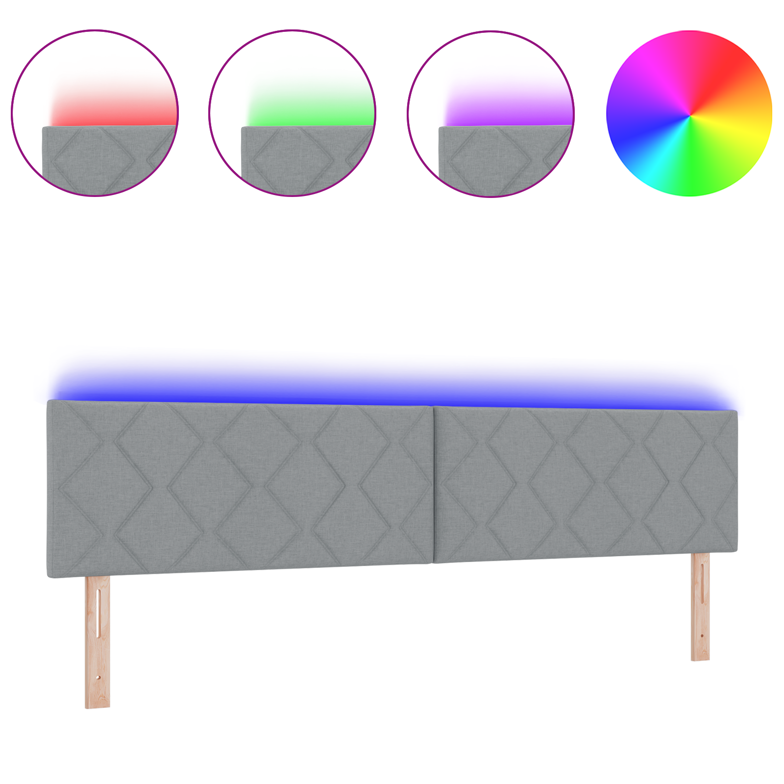Tăblie LED vidaXL cu design blocuri de diamant în gri deschis, 200 cm țesătură Tăblie LED vidaXL cu design blocuri de diamant în gri deschis, 200 cm țesătură