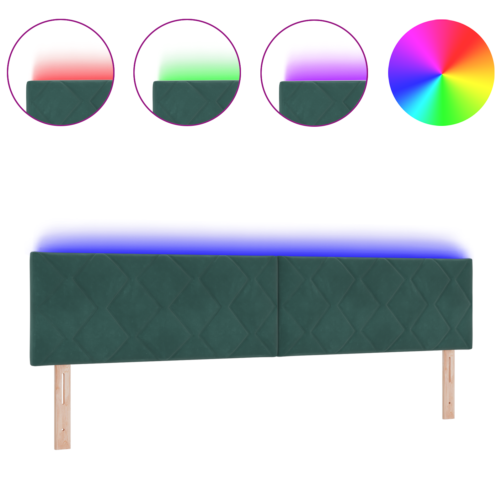 vidaXL Cap de pat LED design cu blocuri de diamante, verde închis, 200 cm din catifea vidaXL Cap de pat LED design cu blocuri de diamante, verde închis, 200 cm din catifea