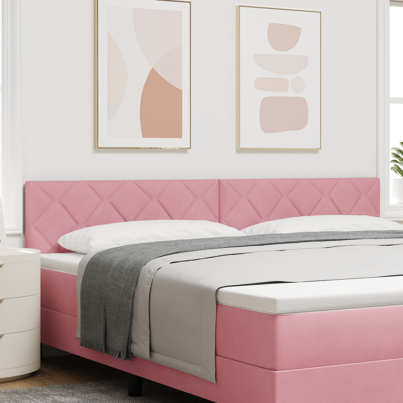 vidaXL Tăblie LED cu lumini cu bandă LED Geometric Roz 200 cm Catifea vidaXL Tăblie LED cu lumini cu bandă LED Geometric Roz 200 cm Catifea