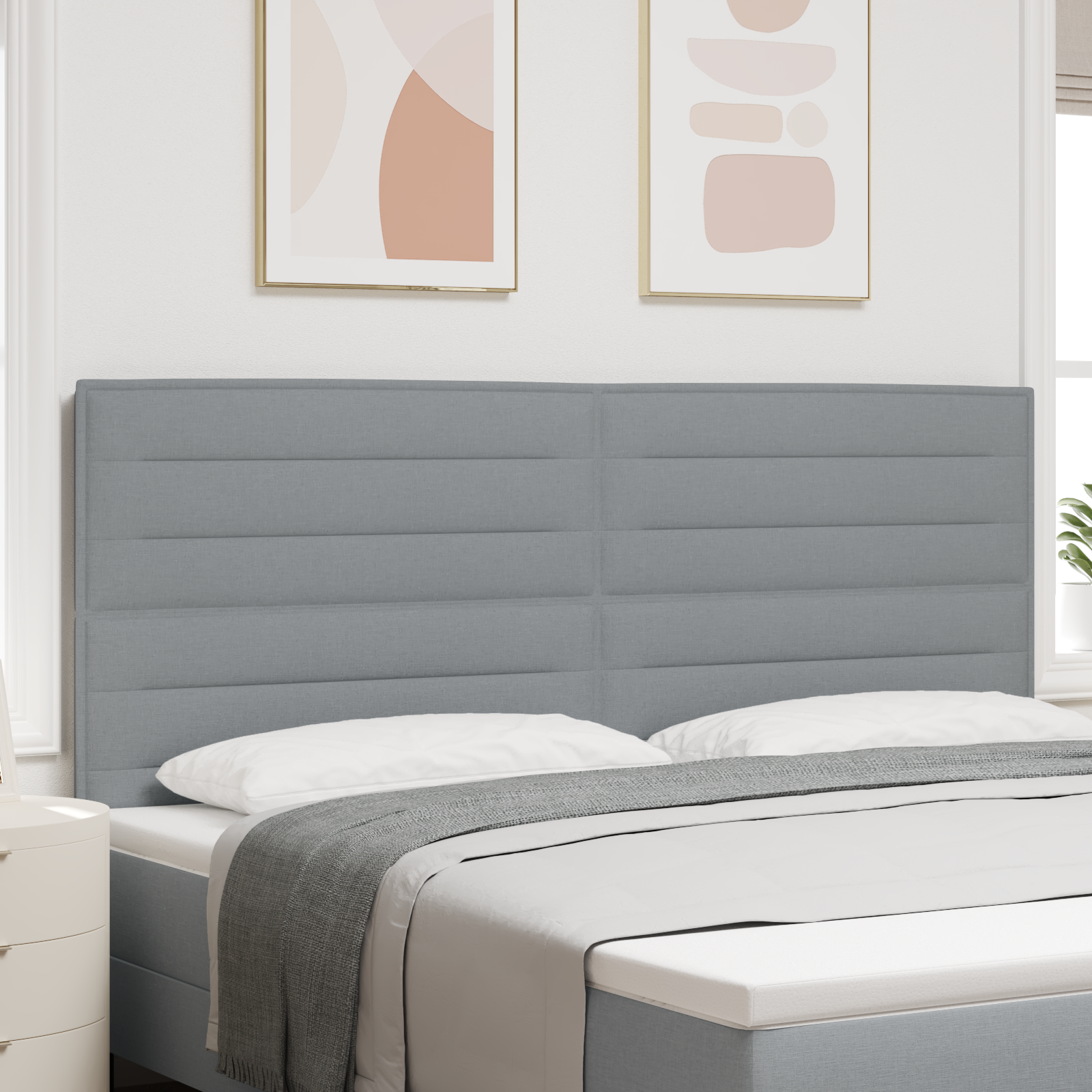 vidaXL Cap de pat LED Design Linii Gri Deschis 200 cm Țesătură vidaXL Cap de pat LED Design Linii Gri Deschis 200 cm Țesătură