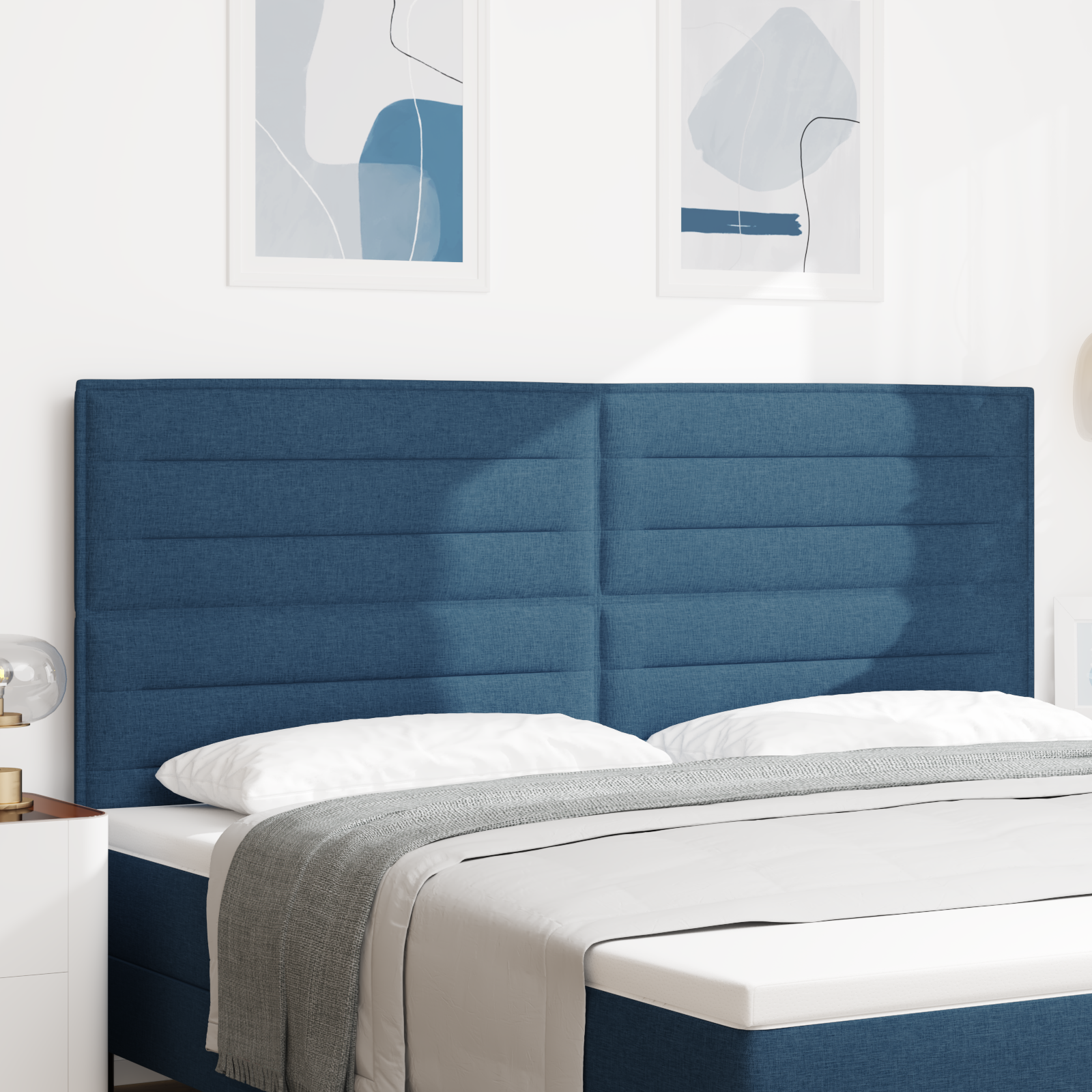 vidaXL Cap de Pat LED Design Linii Albastru 200 cm Țesătură vidaXL Cap de Pat LED Design Linii Albastru 200 cm Țesătură